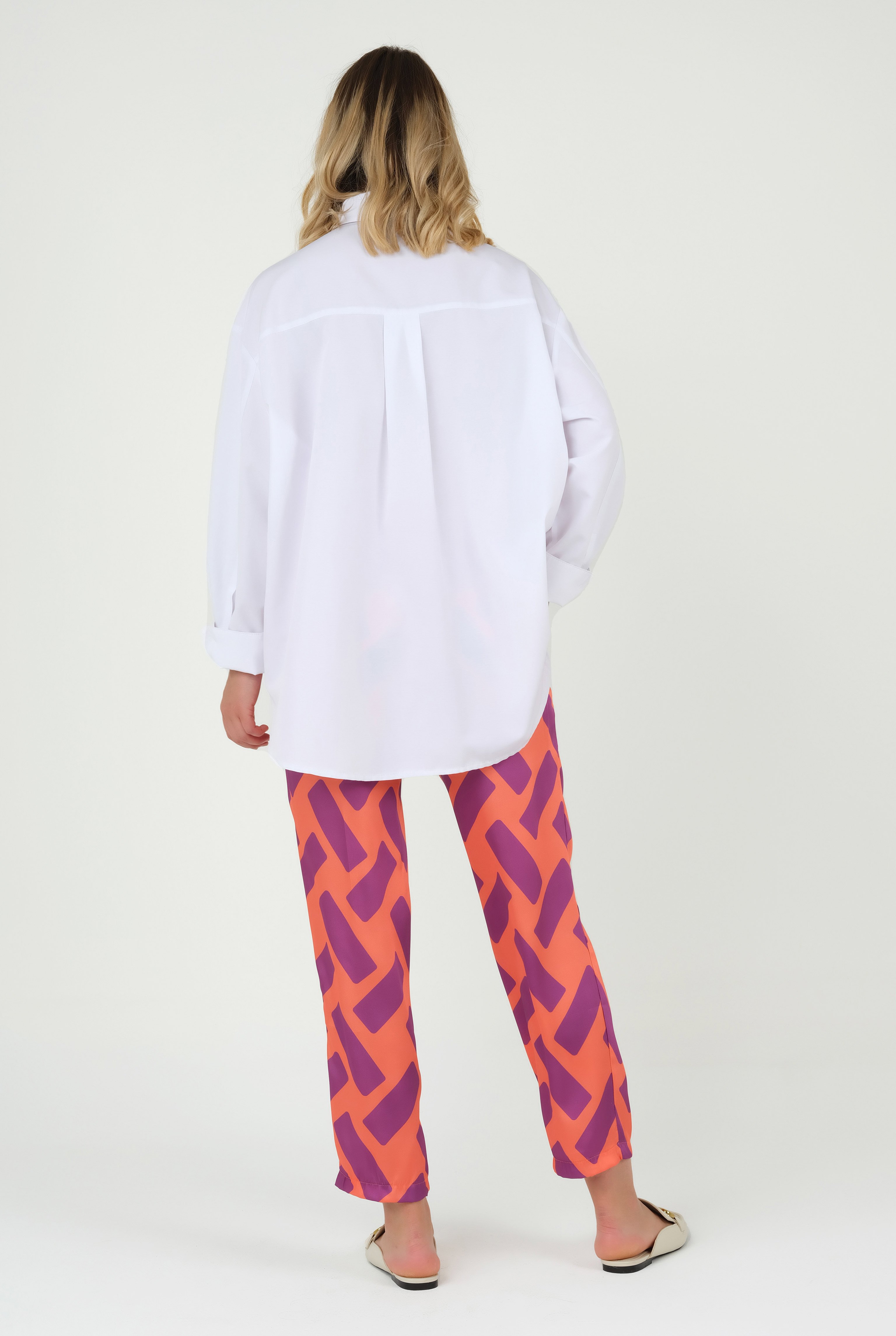Rectangle Patterned Trousers Orange 