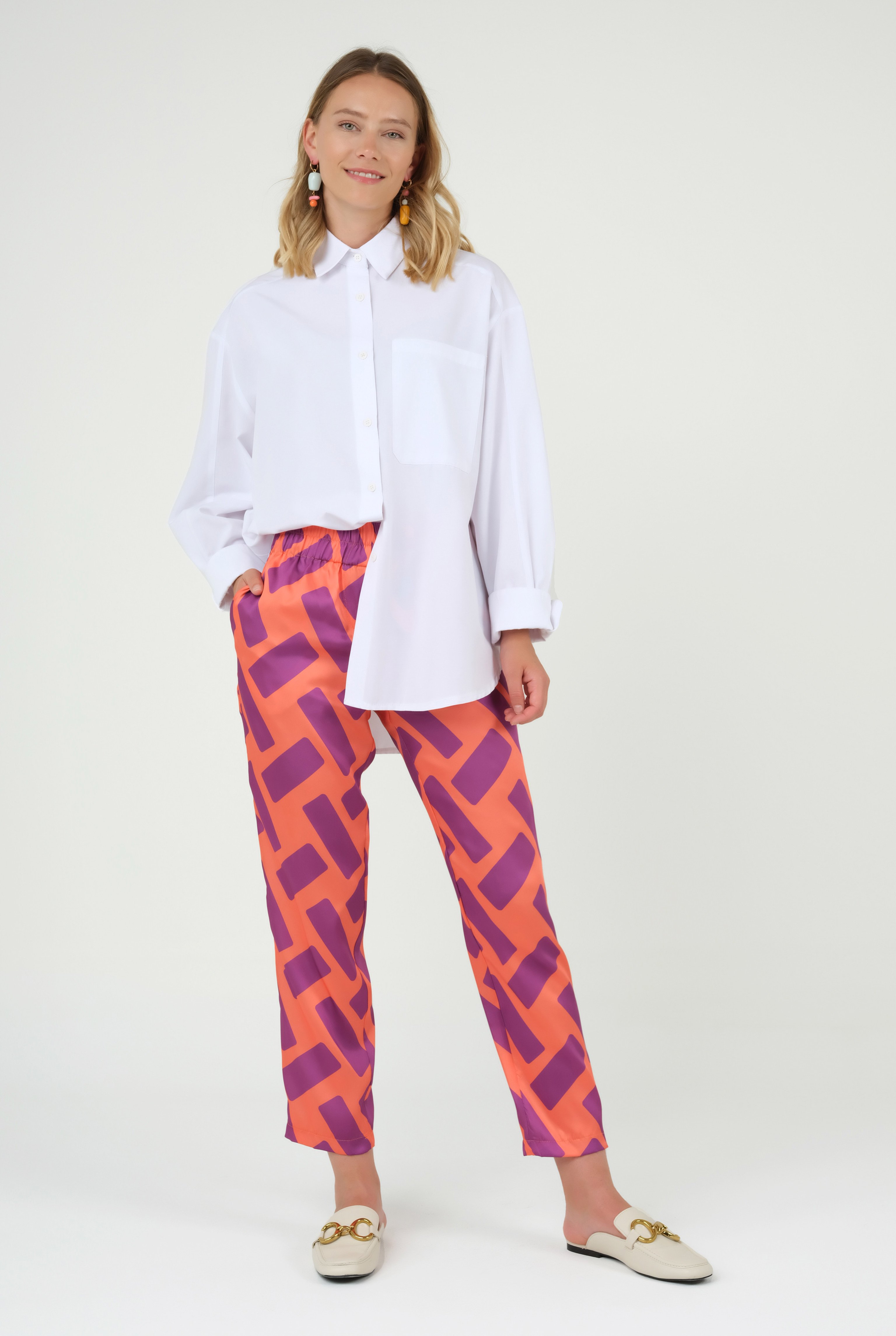 Rectangle Patterned Trousers Orange 