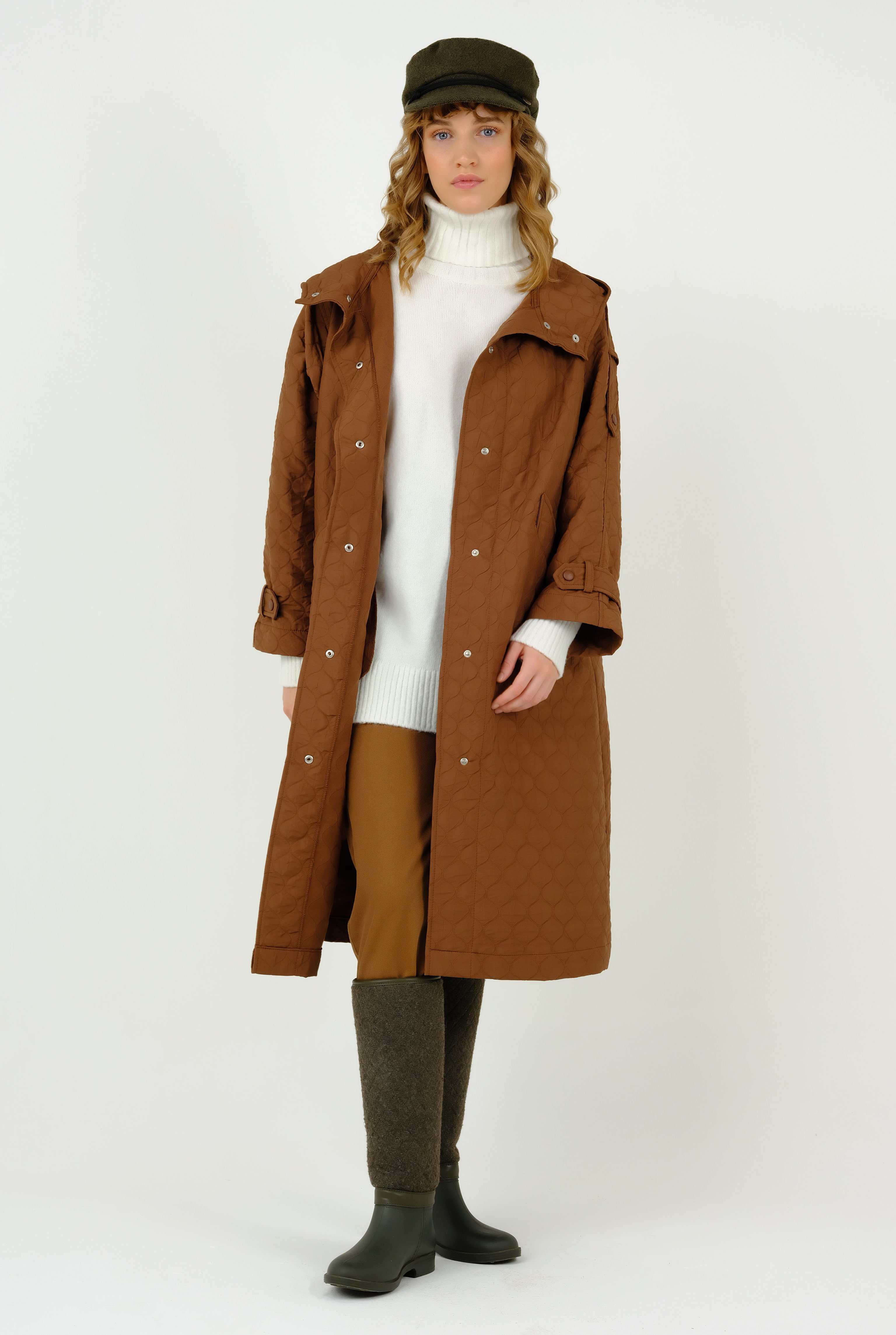 Quilted Trench Coat Brown 