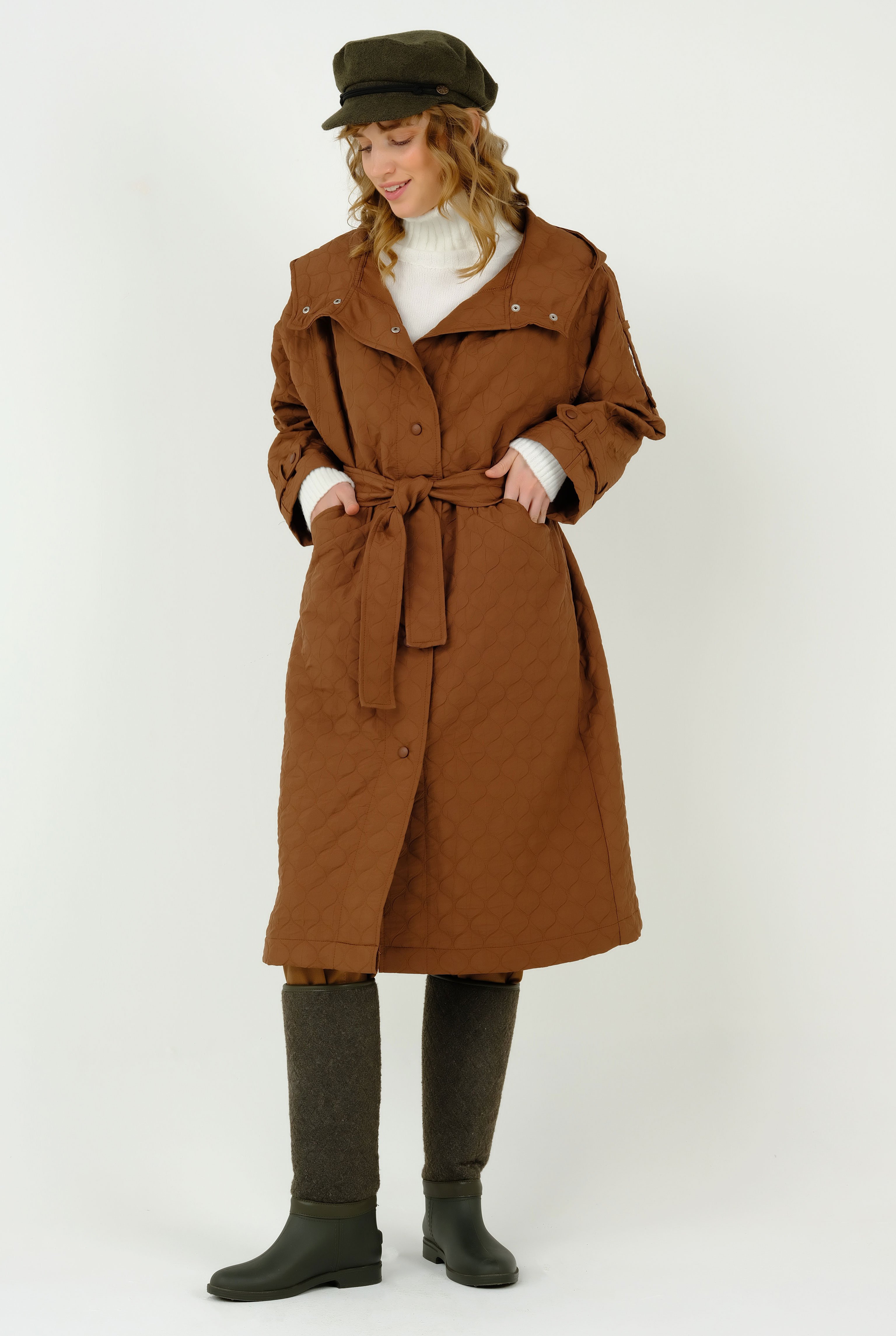 Quilted Trench Coat Brown 