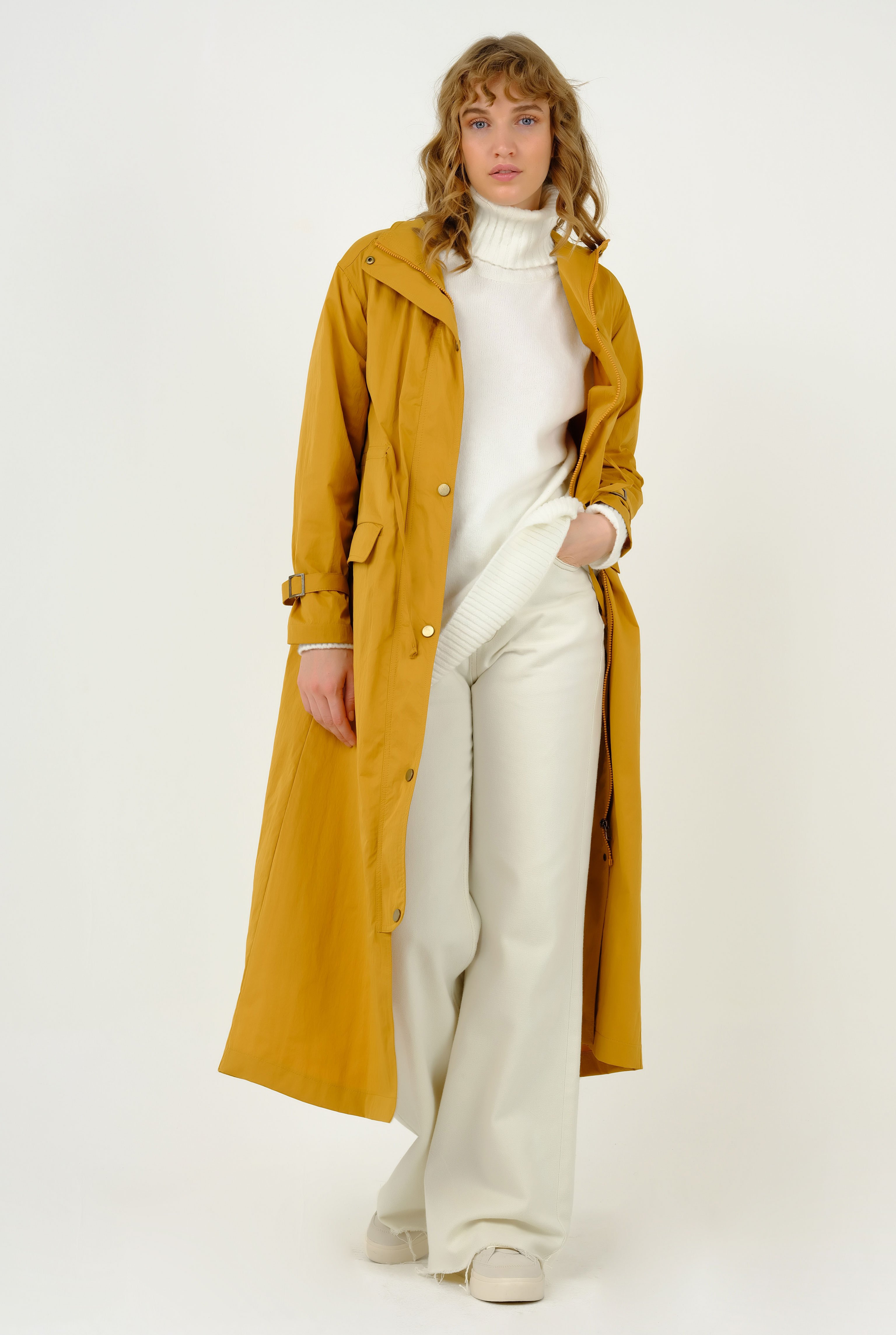 Tunnel Detailed Trench Coat Mustard 
