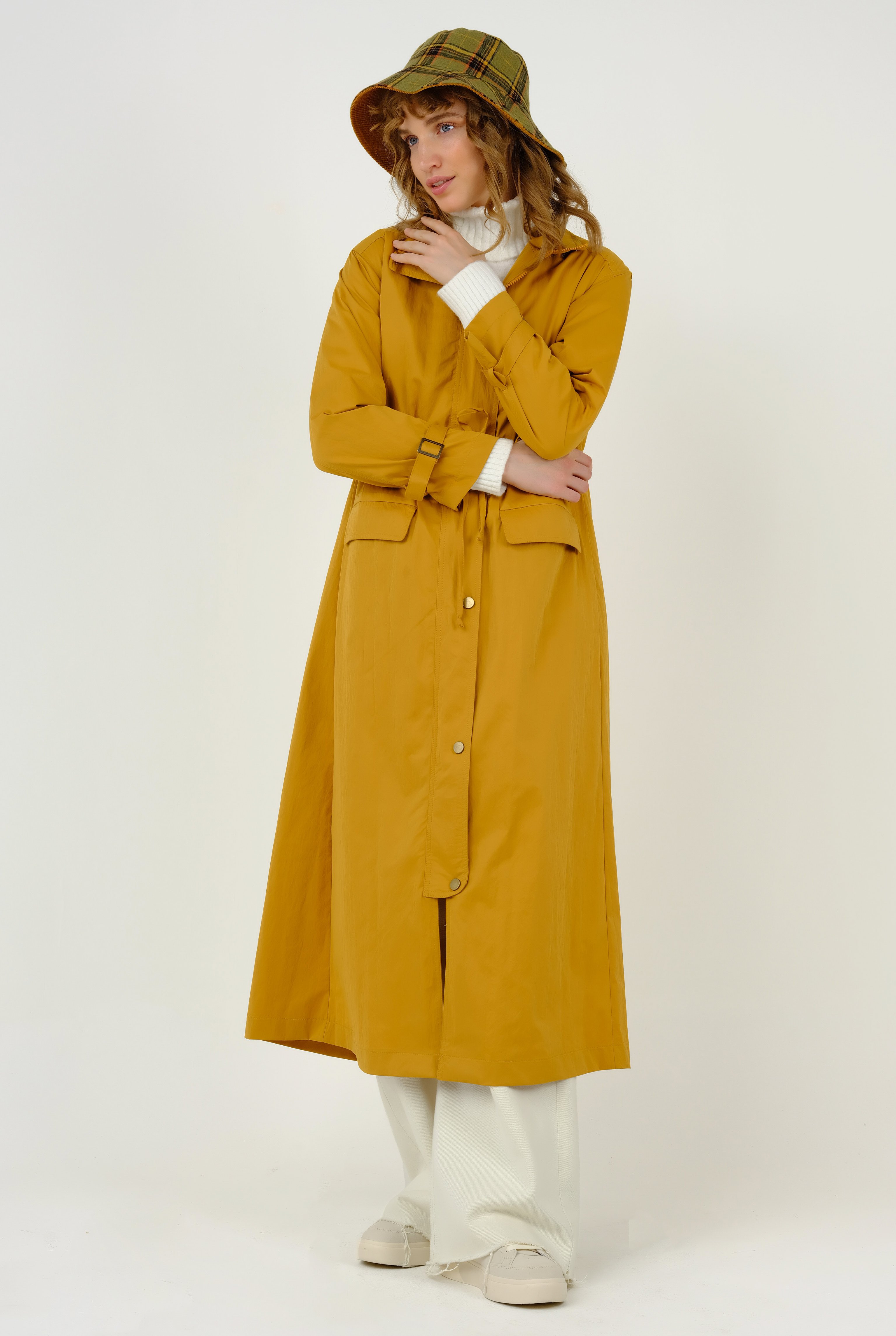 Tunnel Detailed Trench Coat Mustard 