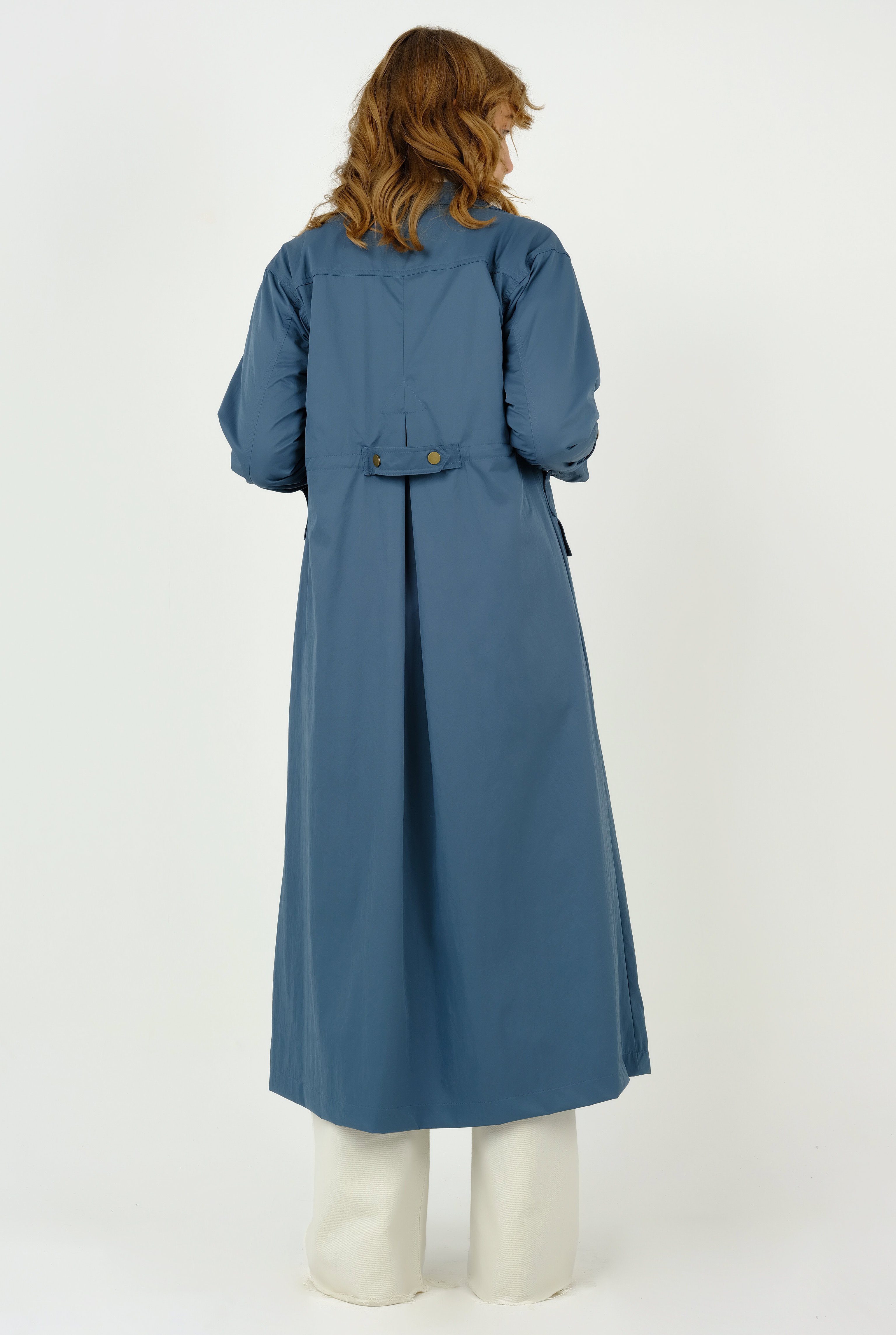 Tunnel Detailed Trench Coat Blue 