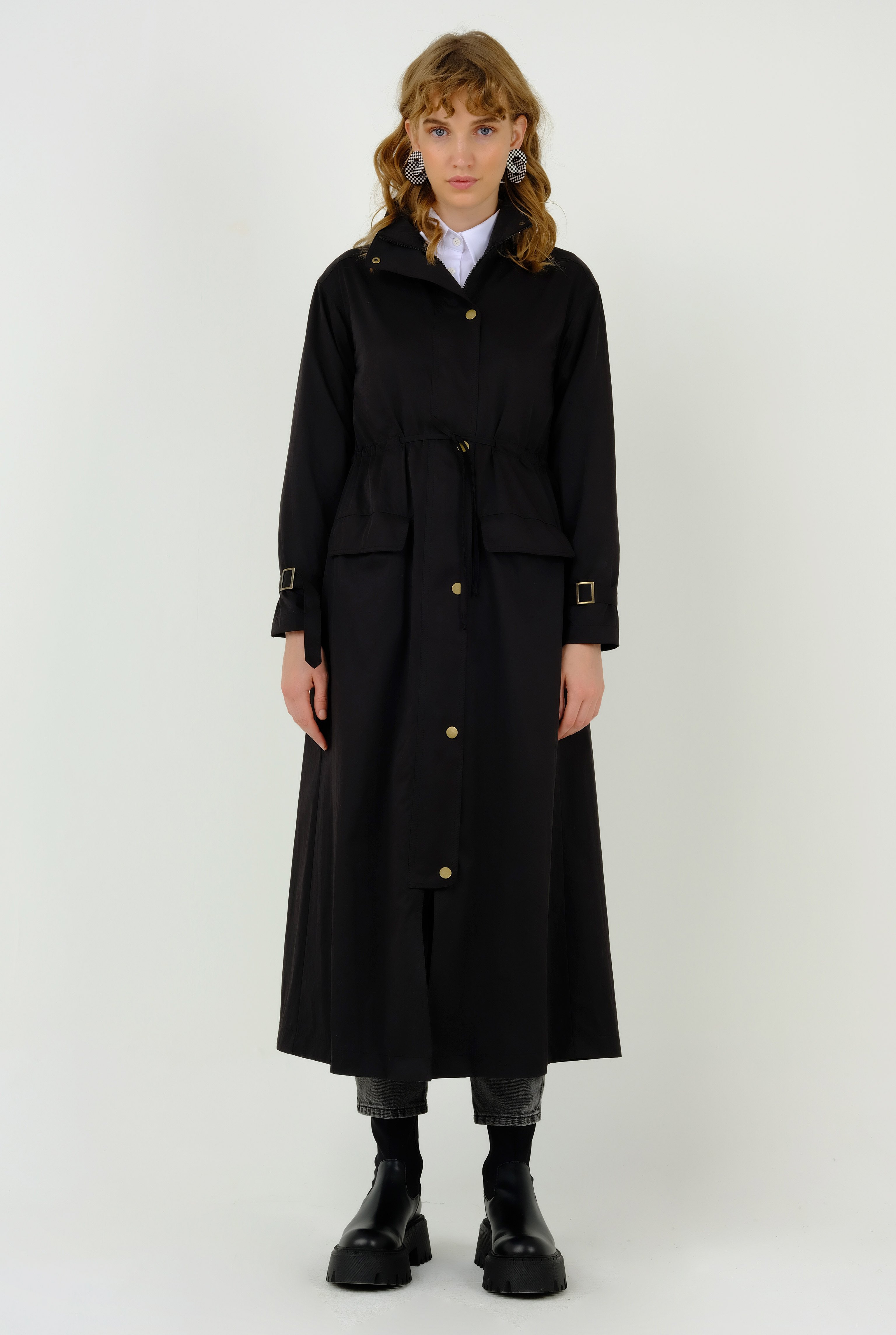 Tunnel Detailed Trench Coat Black
