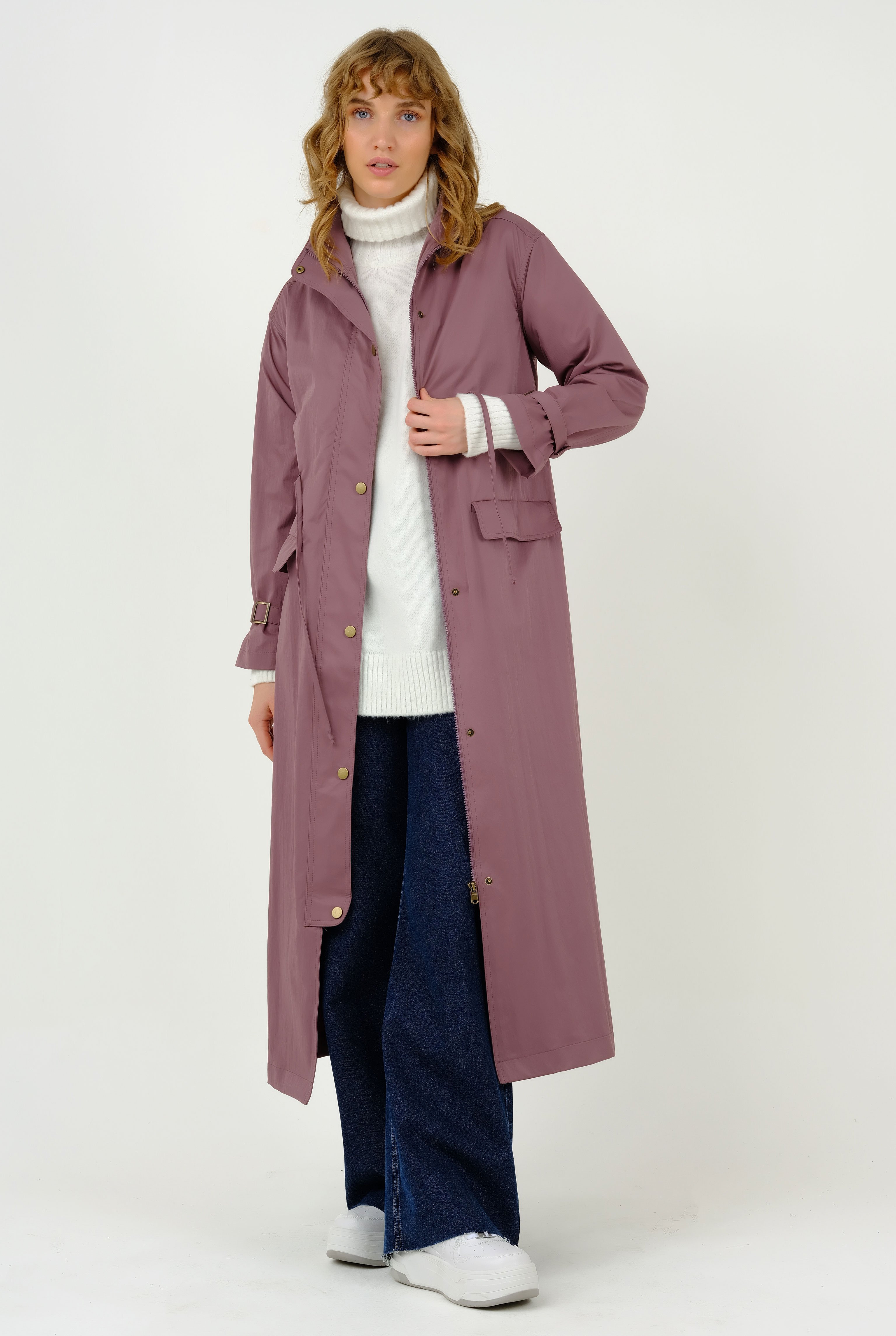 Tunnel Detailed Trench Coat Old Rose