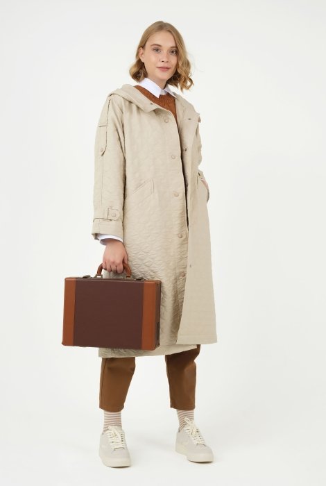Quilted Trench Coat Stone Color