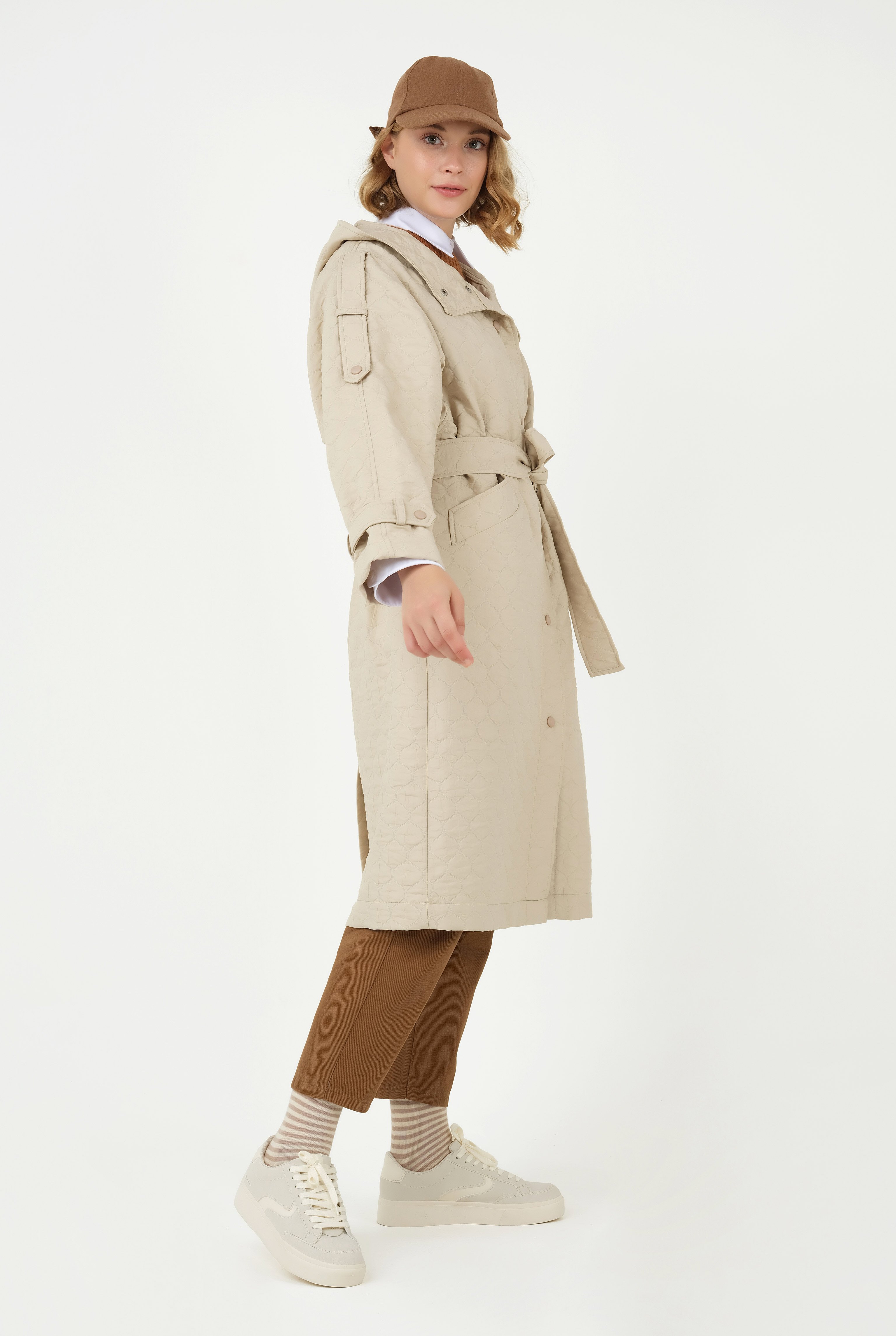 Quilted Trench Coat Stone Color