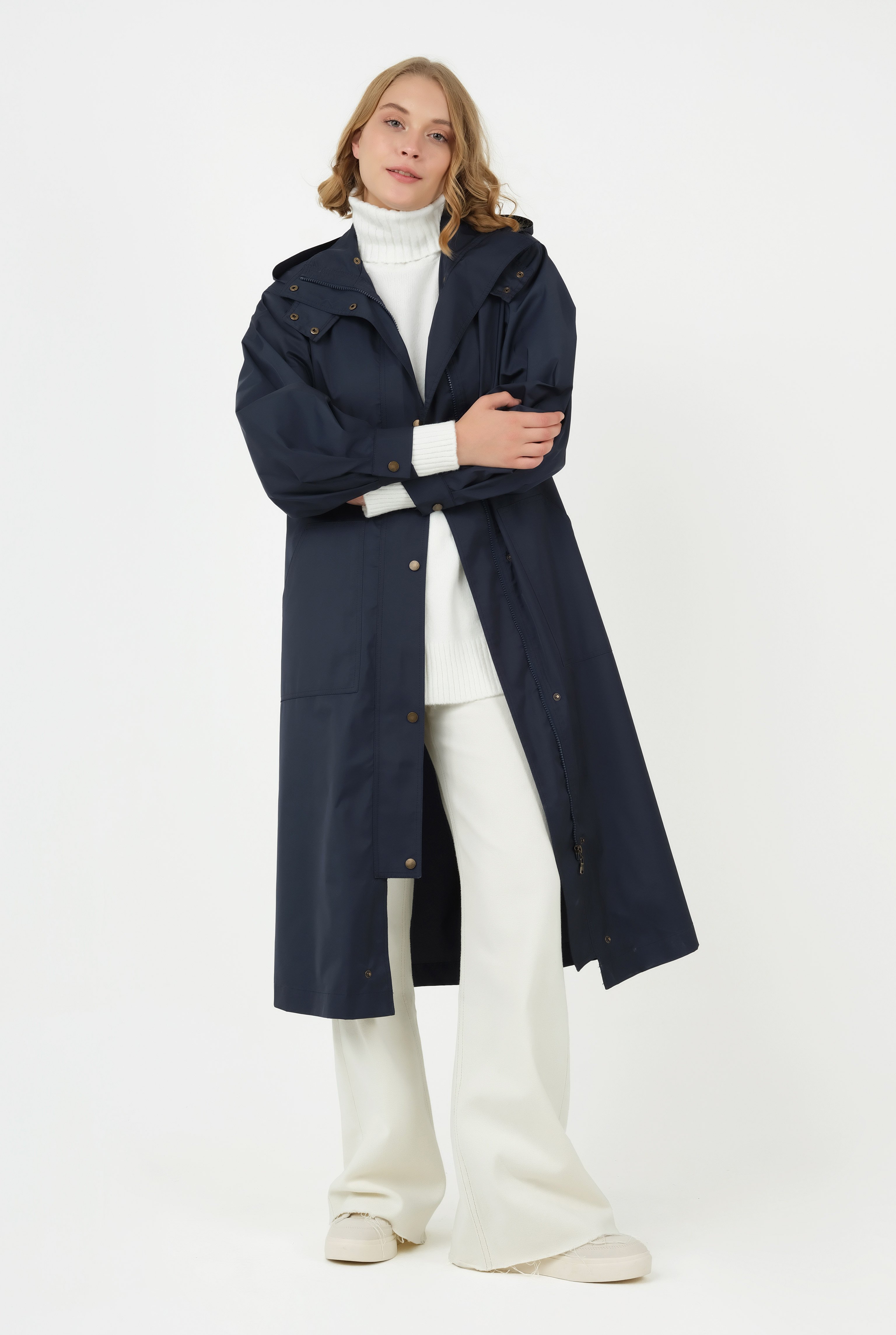 Sport Stitched Trench Coat Navy Blue