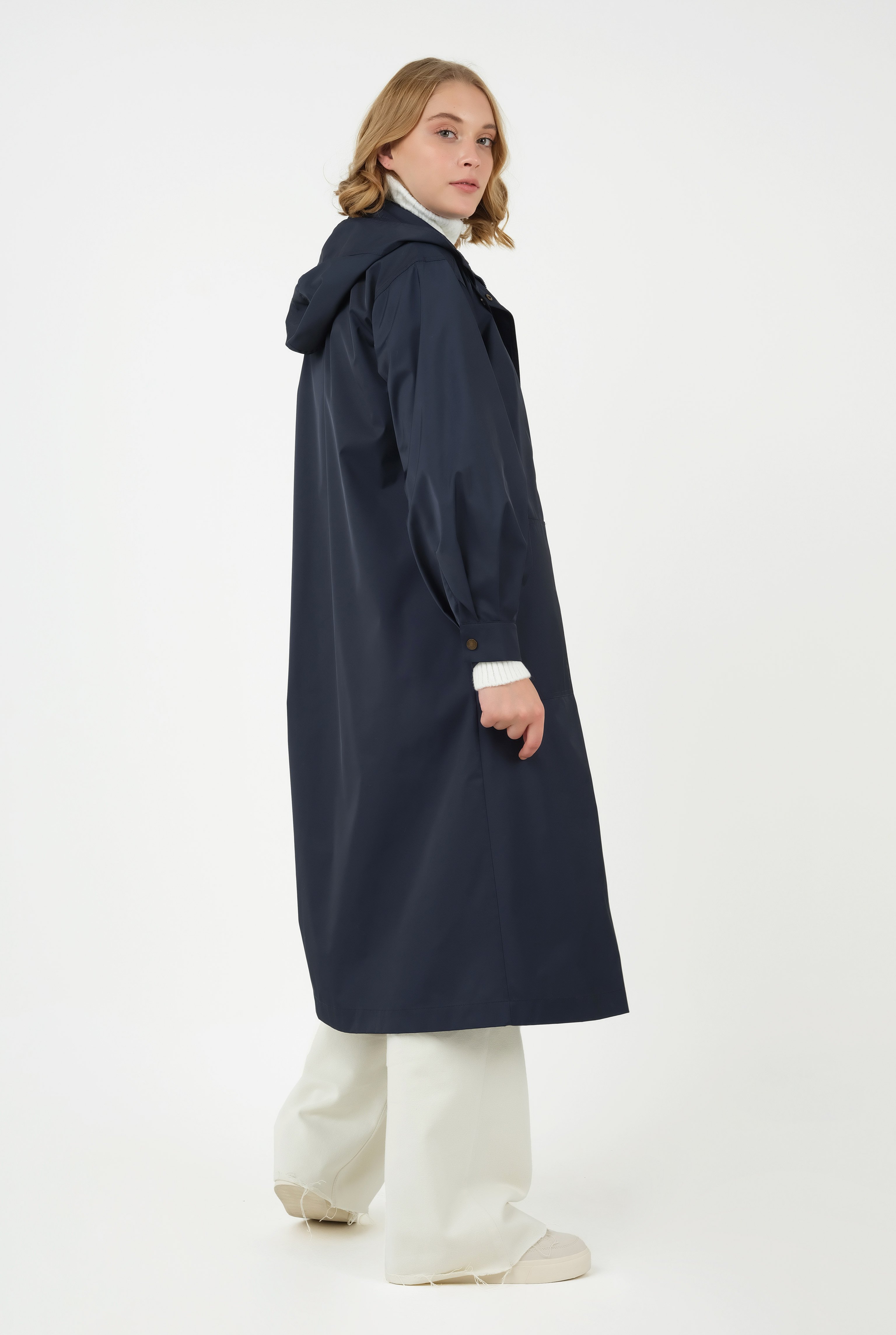 Sport Stitched Trench Coat Navy Blue