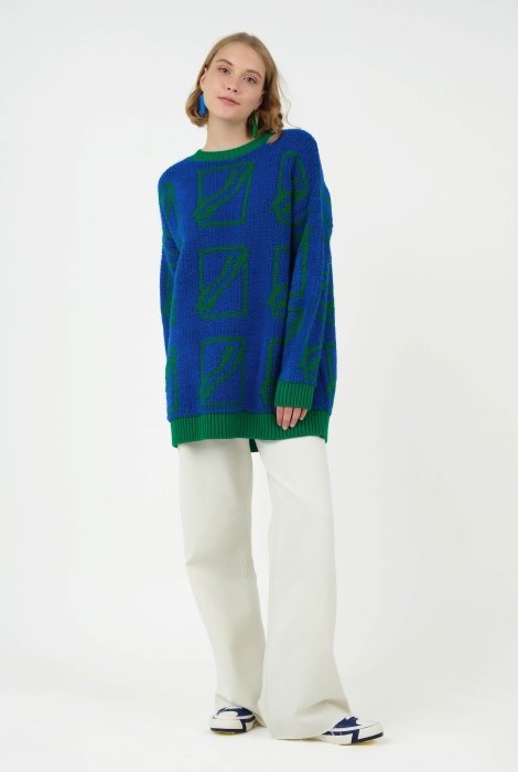 Square Patterned Sweater Saxe-Green 