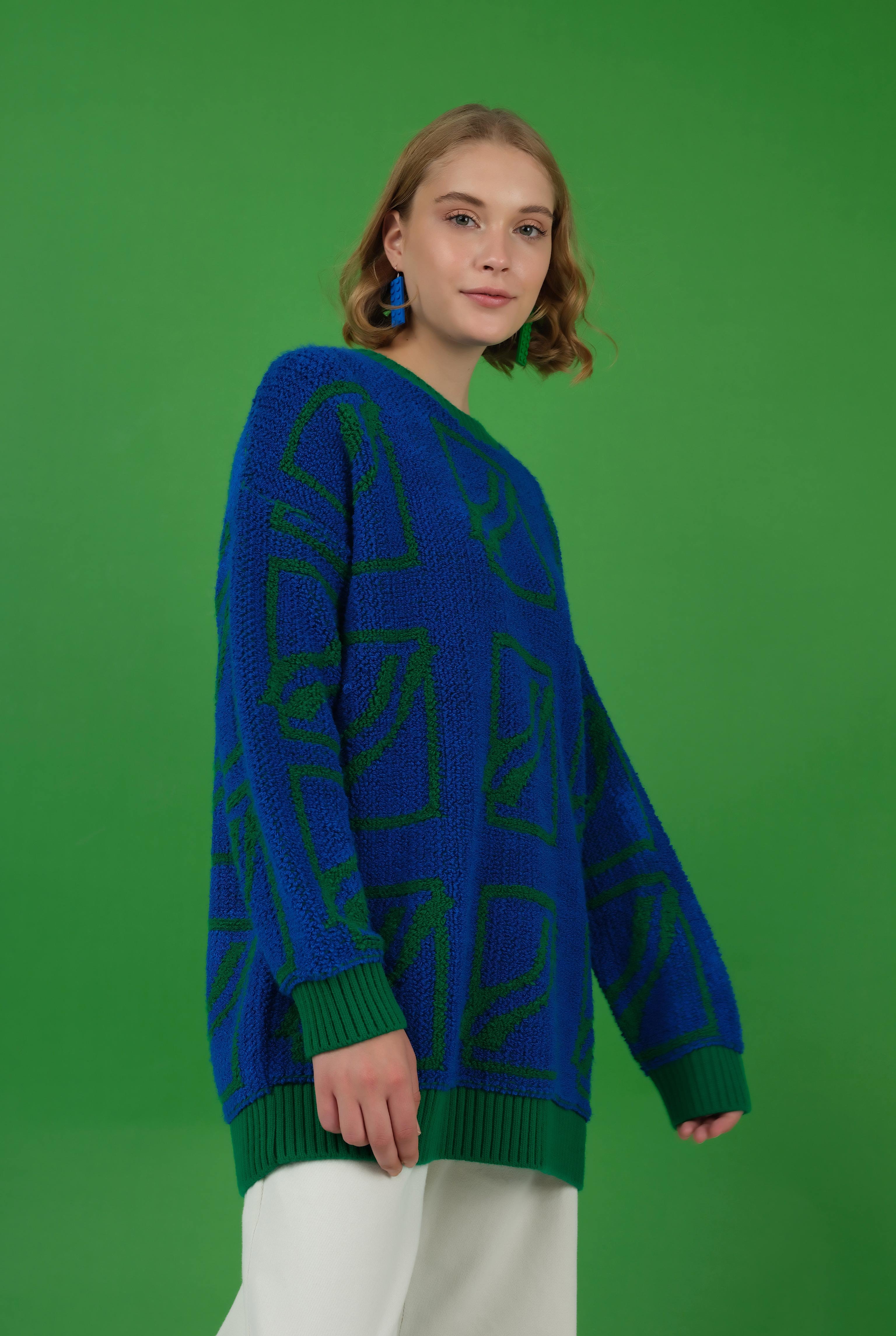 Square Patterned Sweater Saxe-Green 