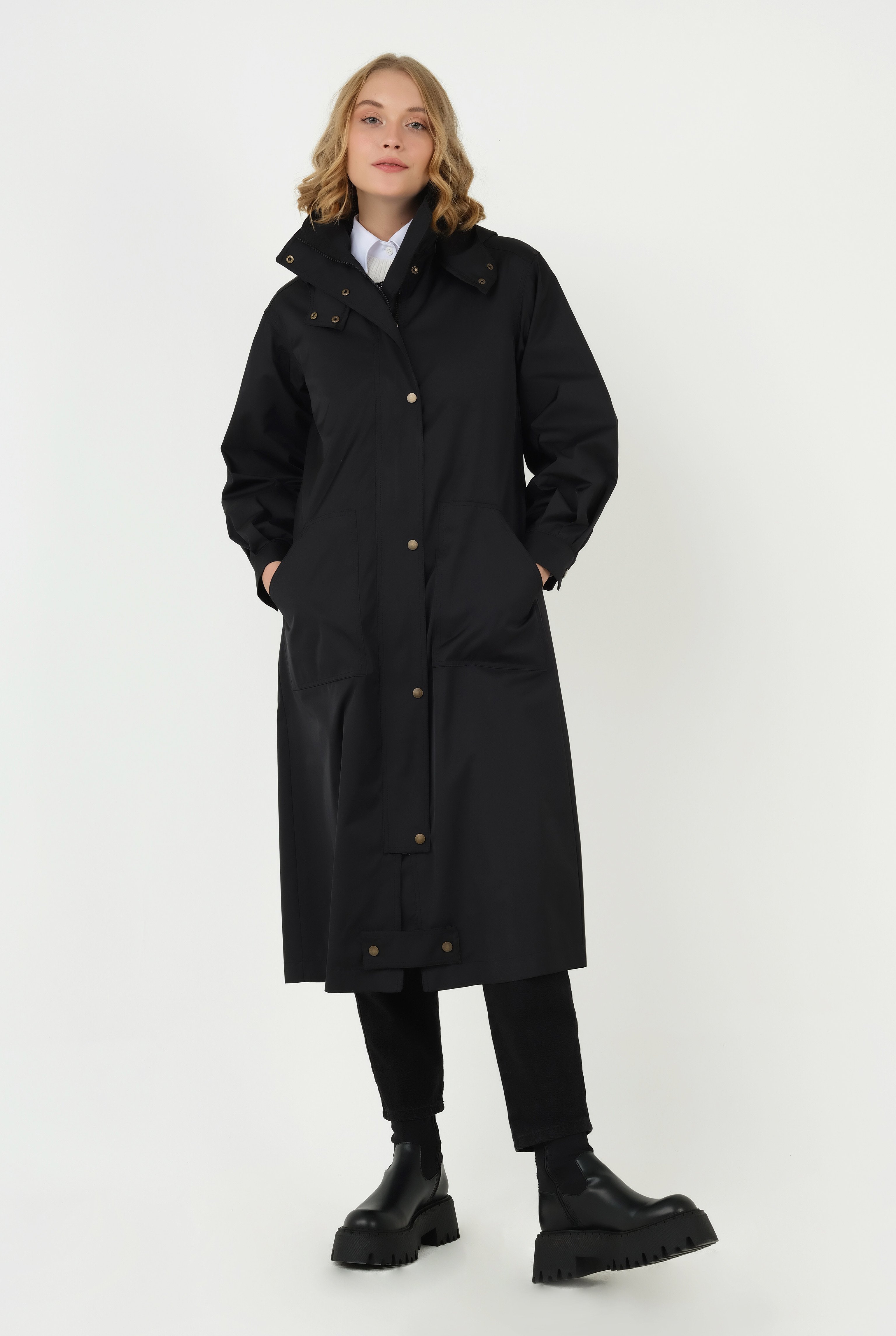 Sport Stitched Trench Coat Black