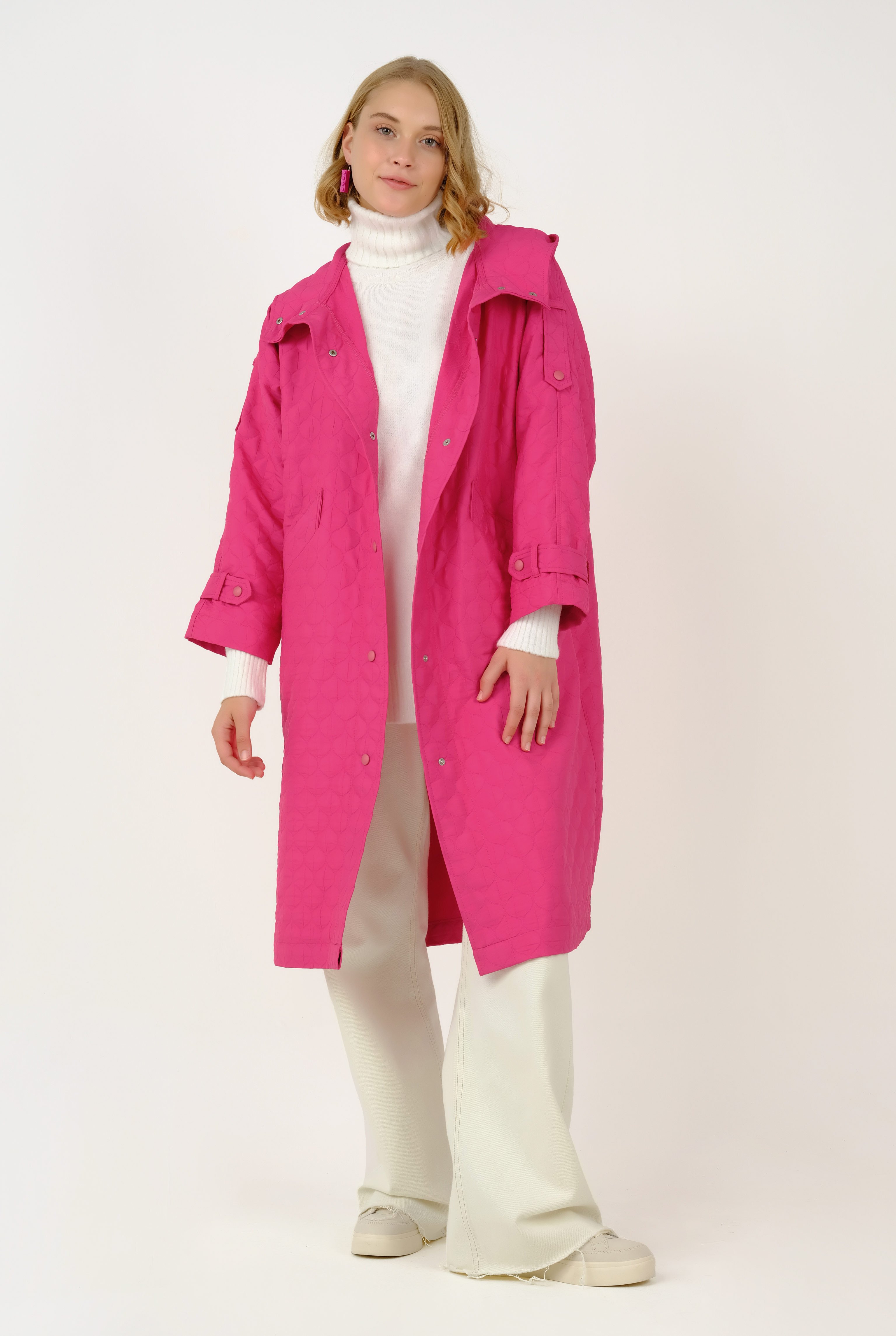 Quilted Trench Coat Fuchsia