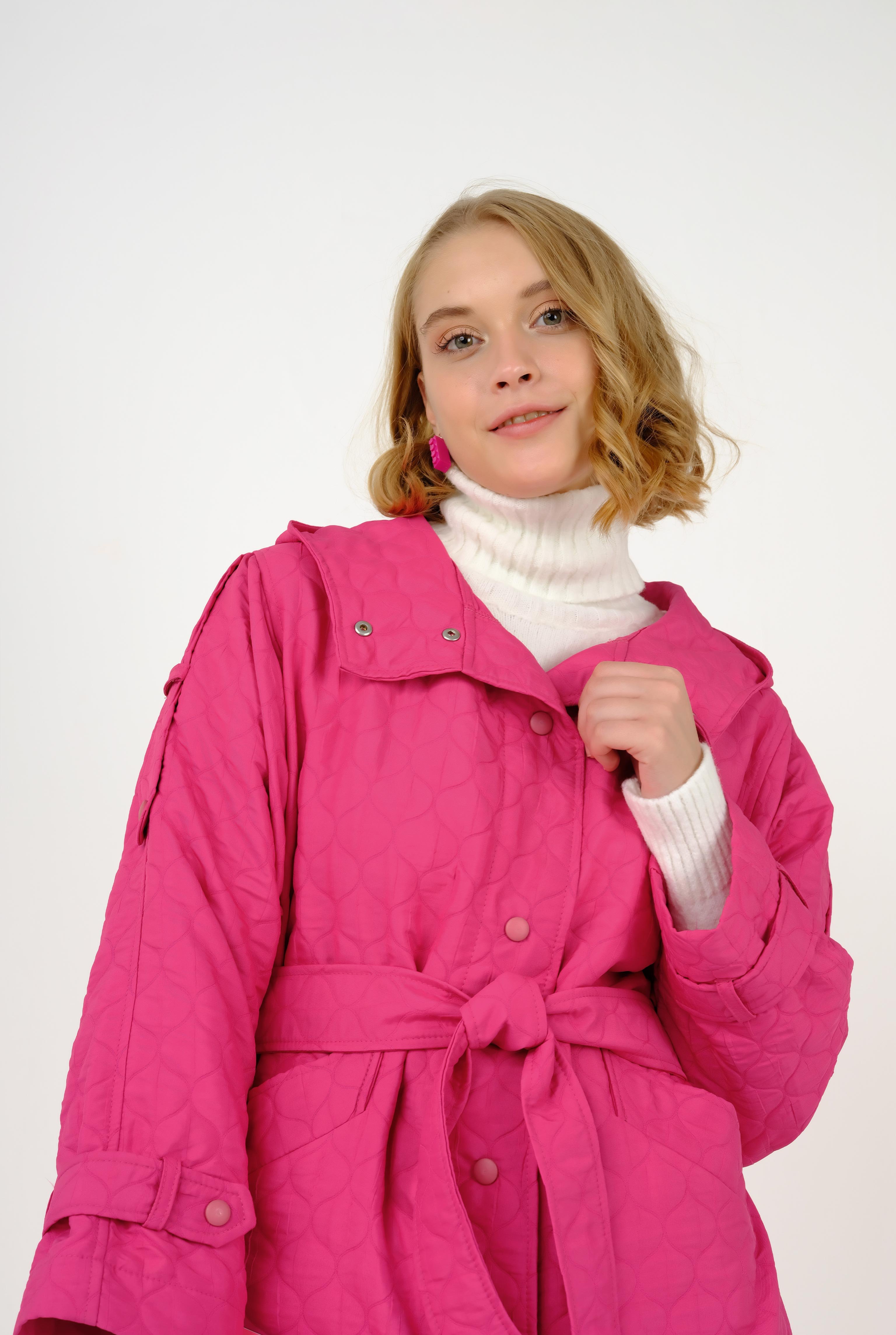 Quilted Trench Coat Fuchsia