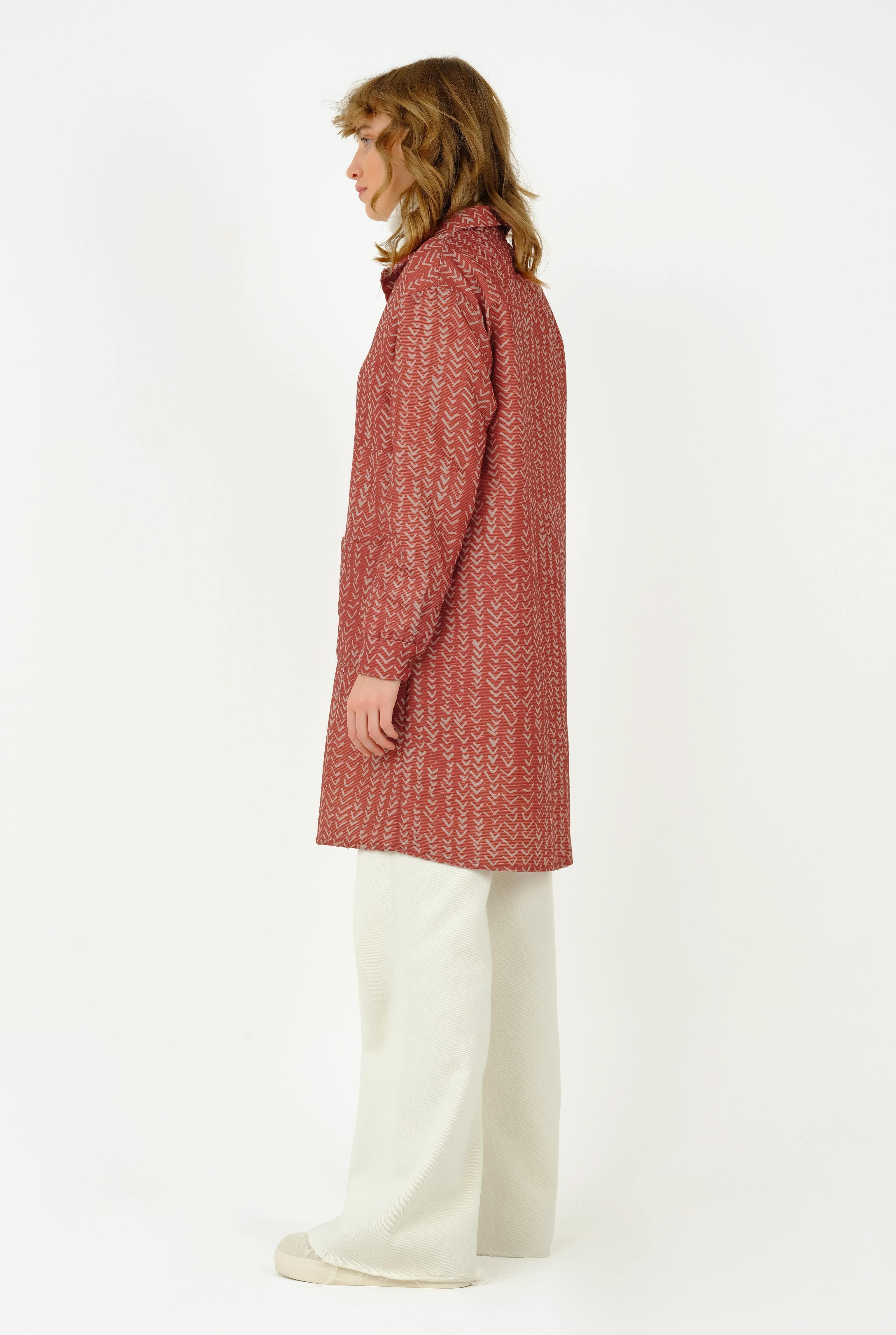Patterned Jacket Long Brick-Red