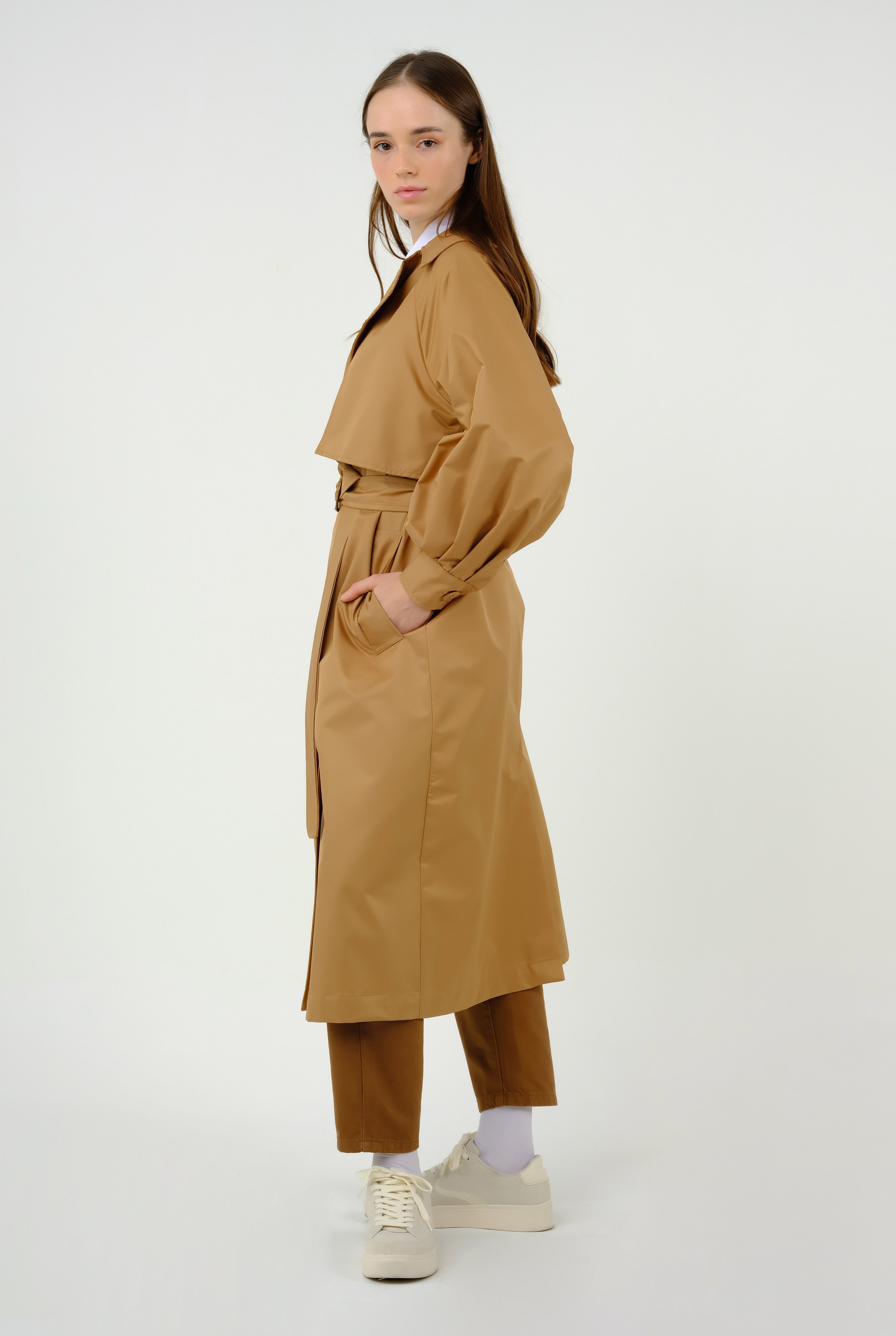 Thick Placket Trench Coat Camel