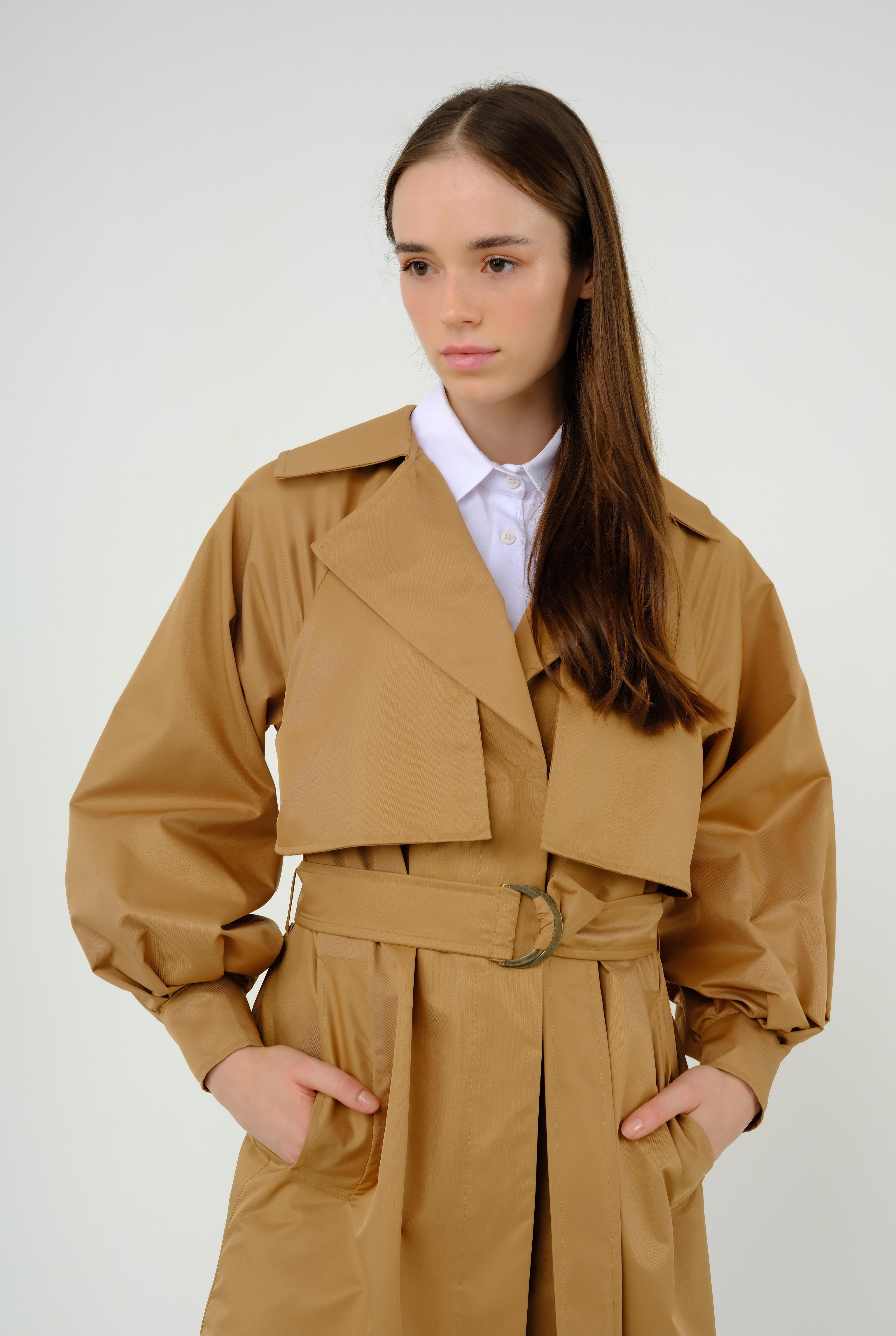 Thick Placket Trench Coat Camel