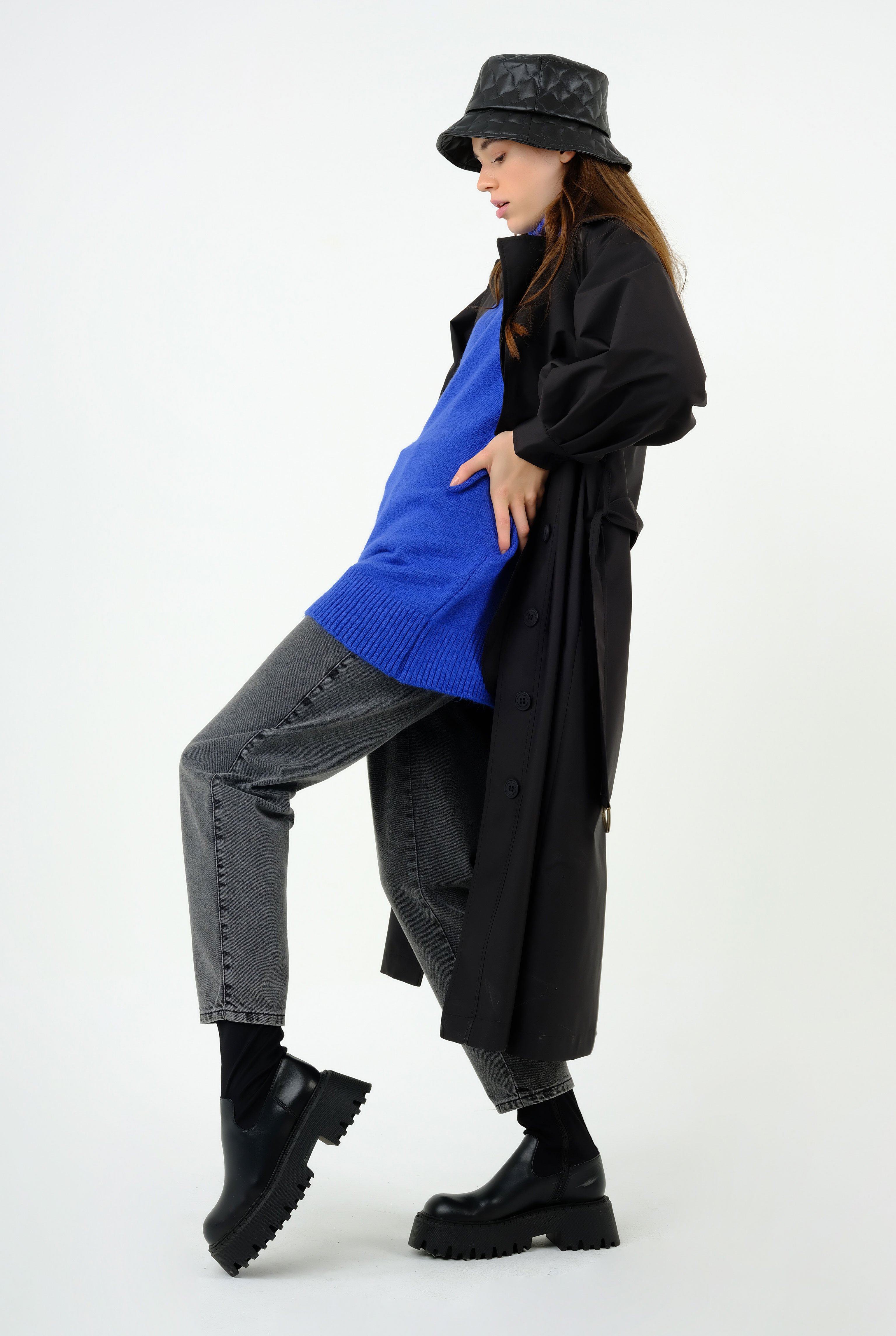 Thick Placket Trench Coat Black 