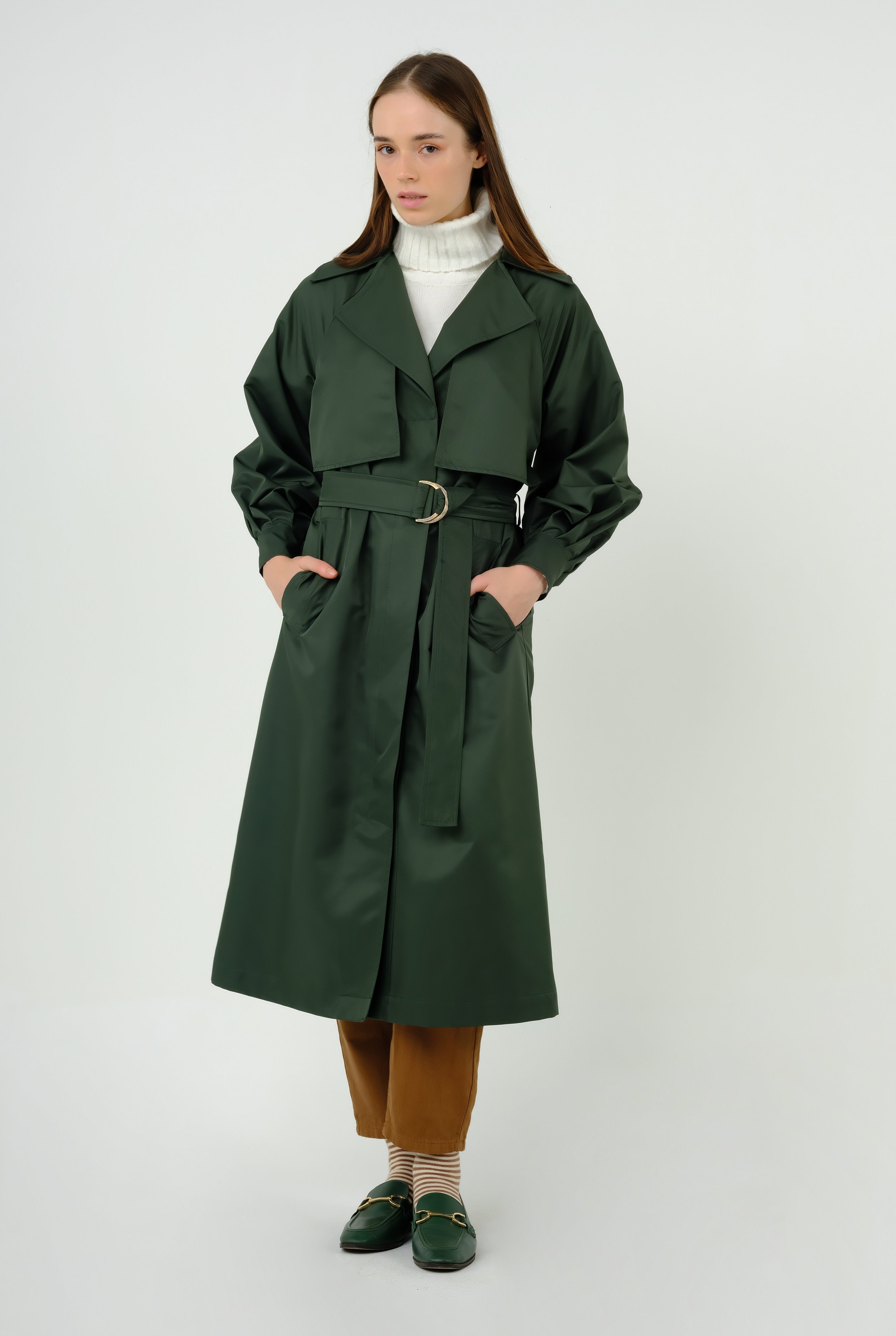 Thick Placket Trench Coat Green 