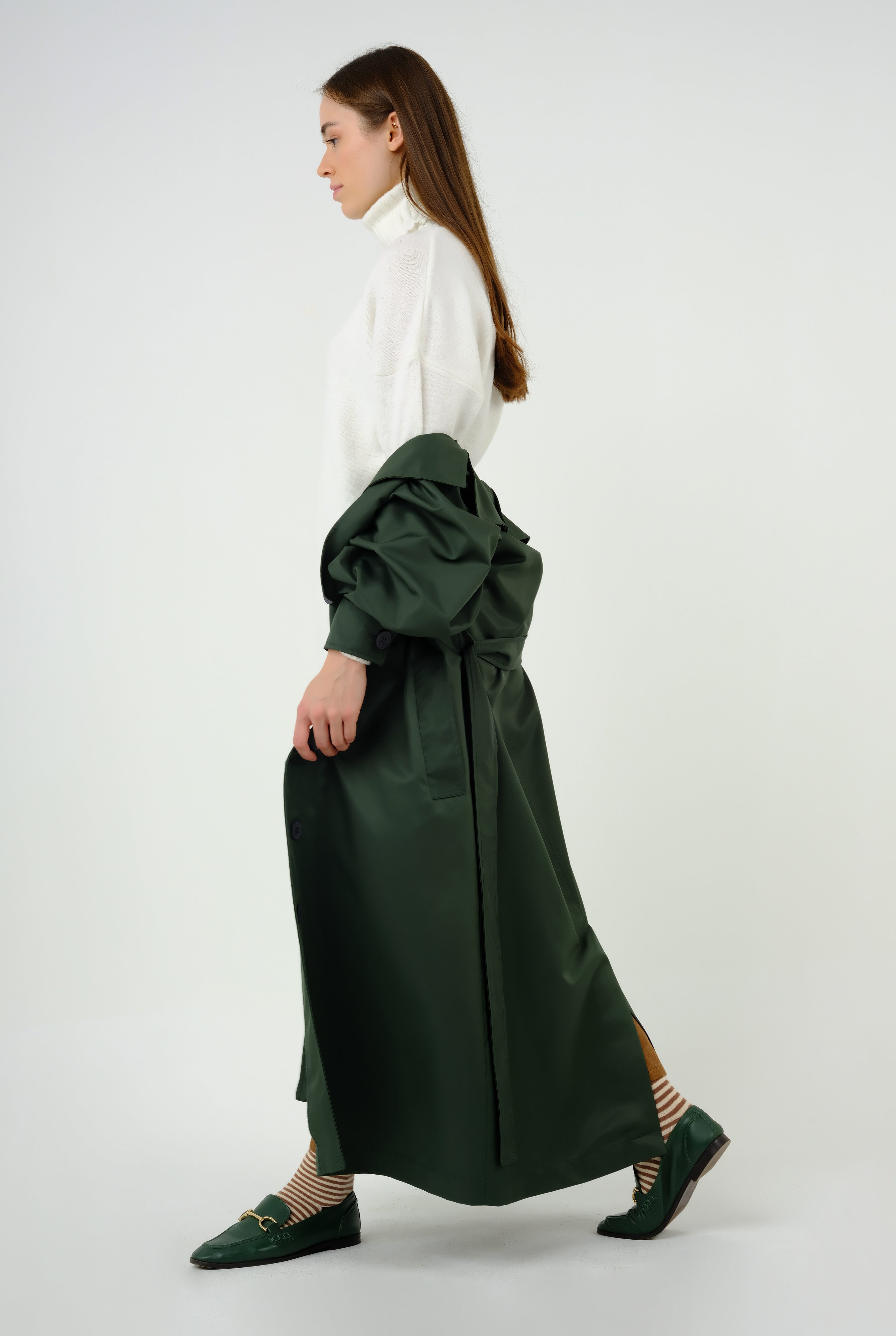 Thick Placket Trench Coat Green 