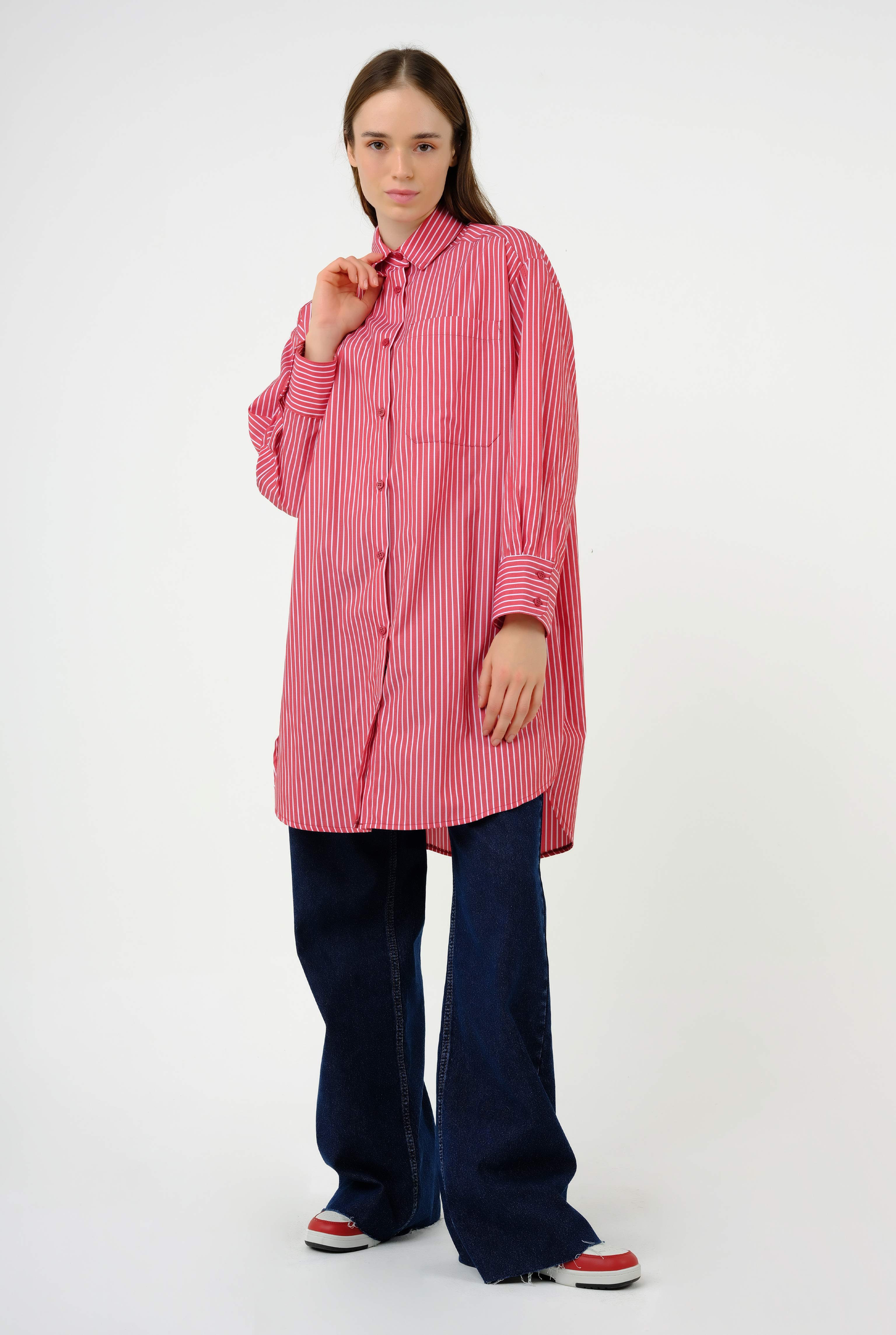 Oversize Striped Shirt Red