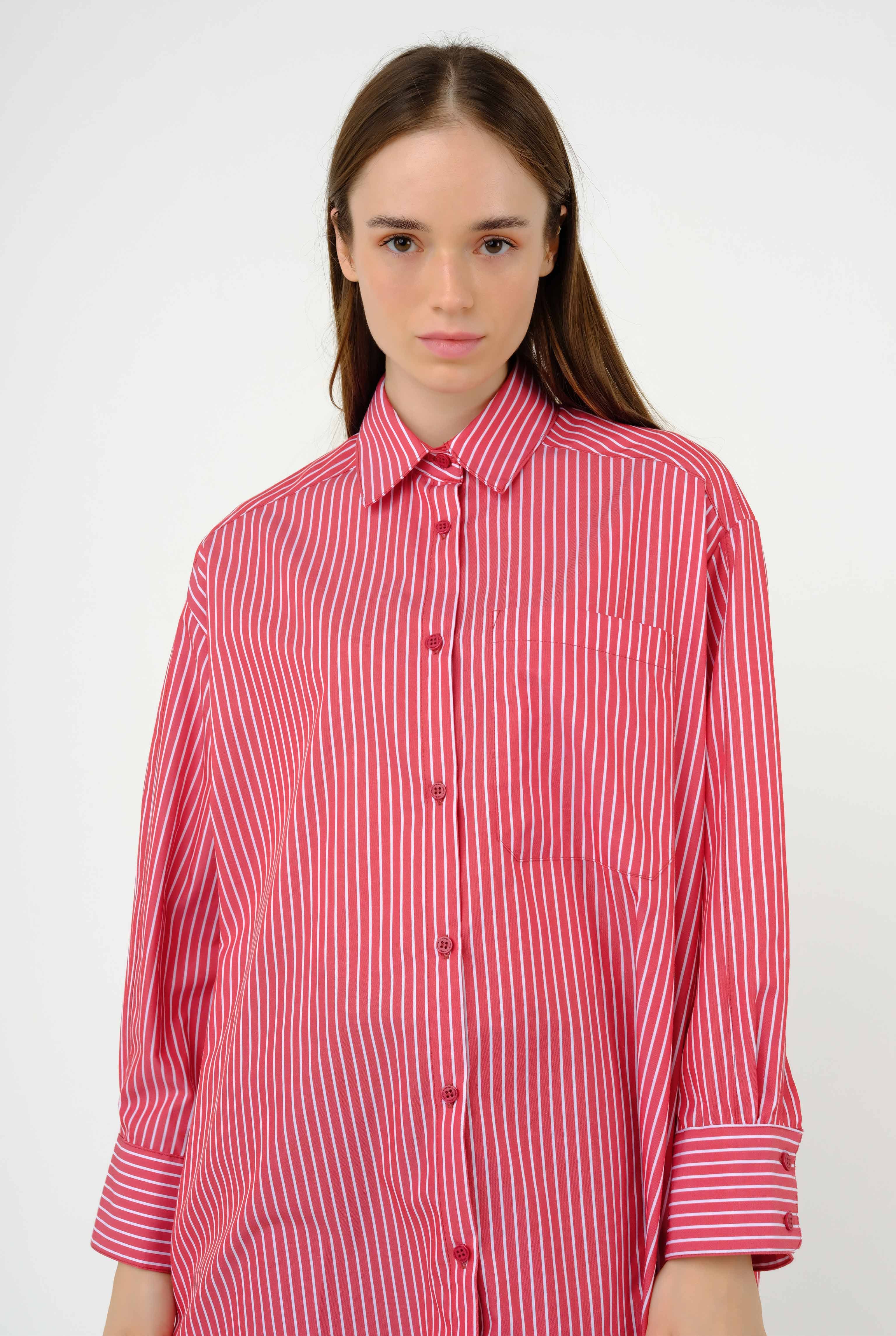 Oversize Striped Shirt Red