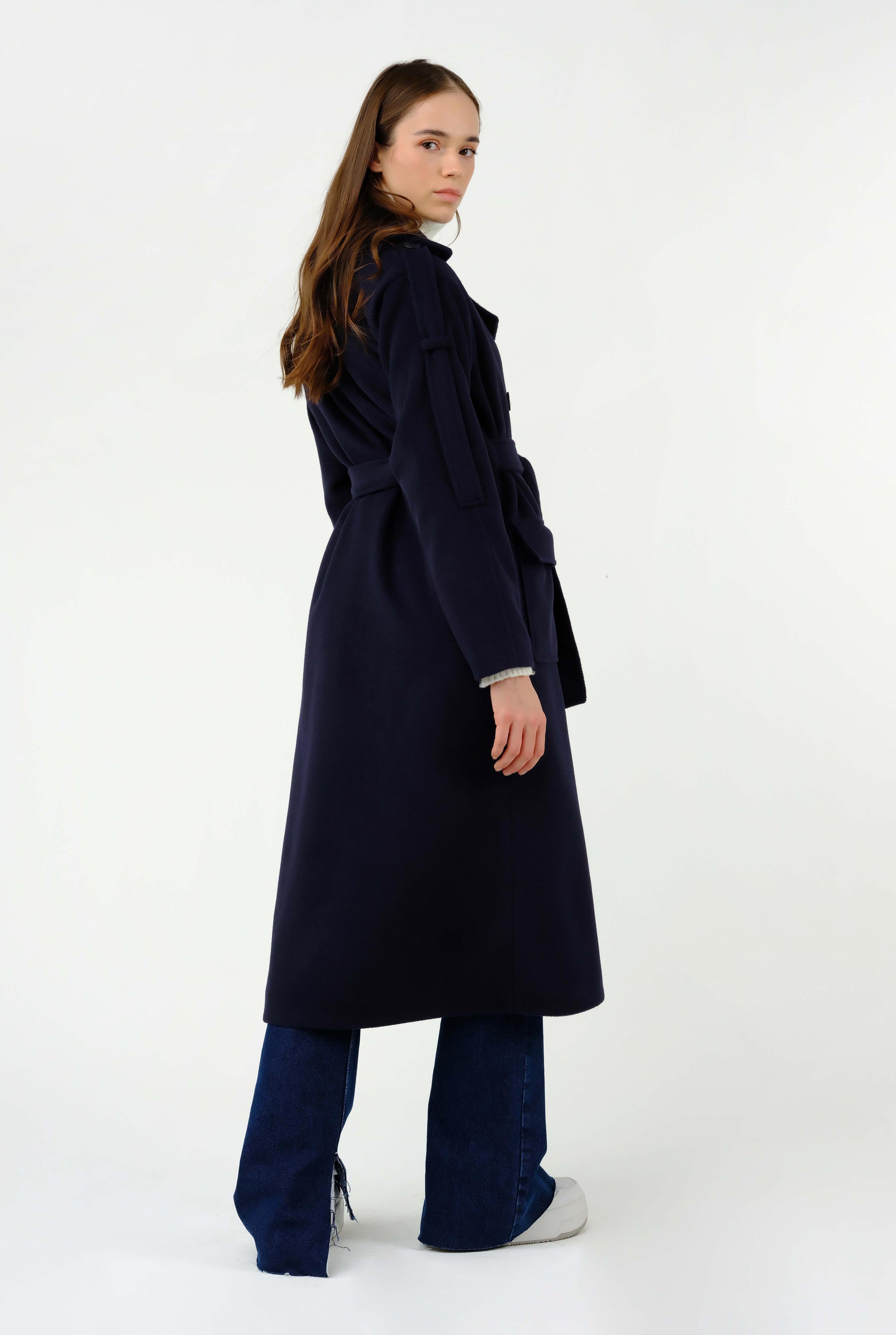 Fleece Coat With Epaulet Navy Blue 