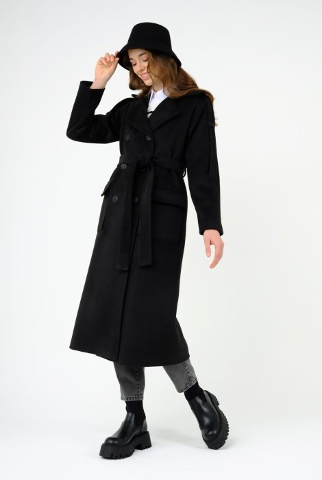 Fleece Coat With Epaulet Black 