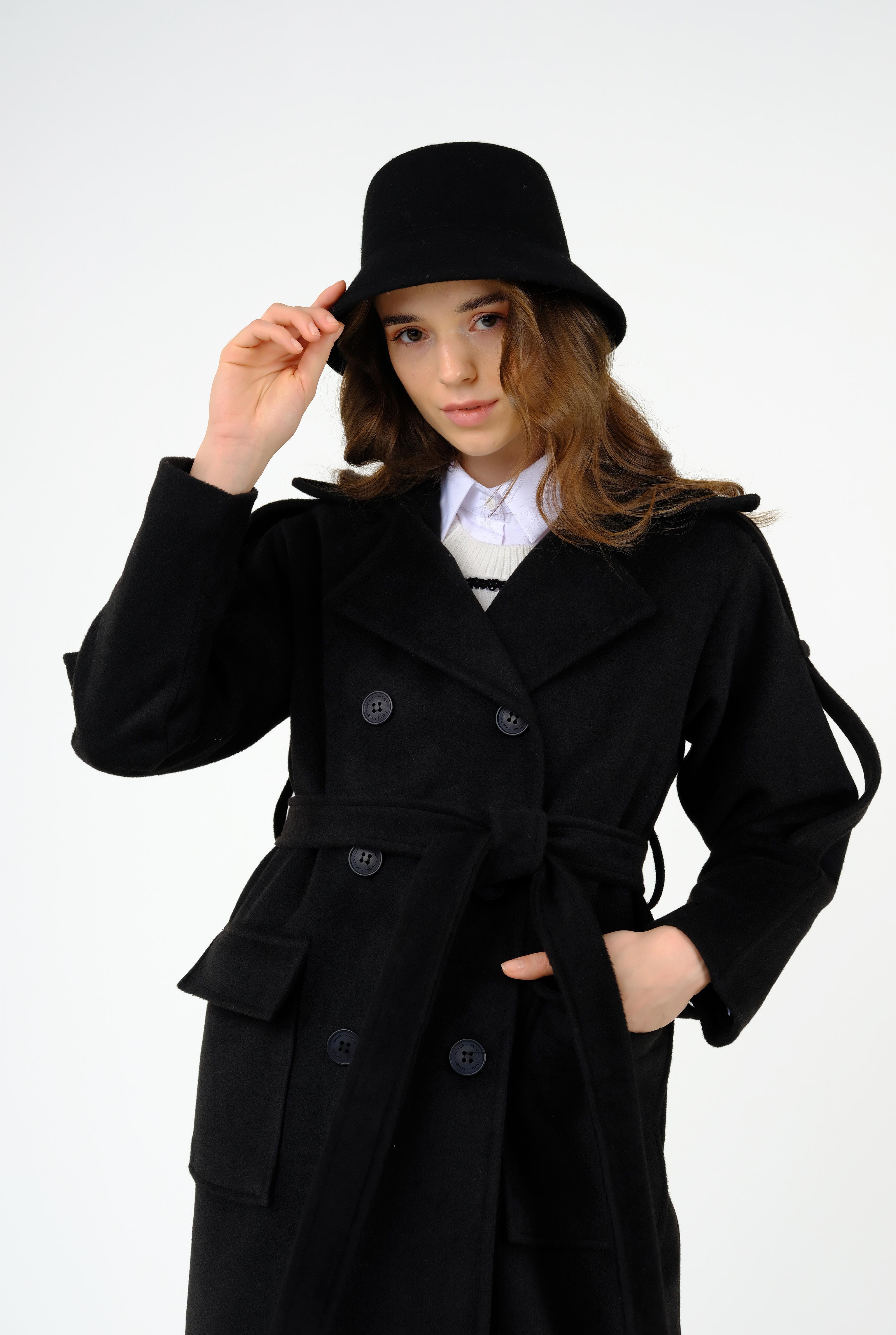 Fleece Coat With Epaulet Black 