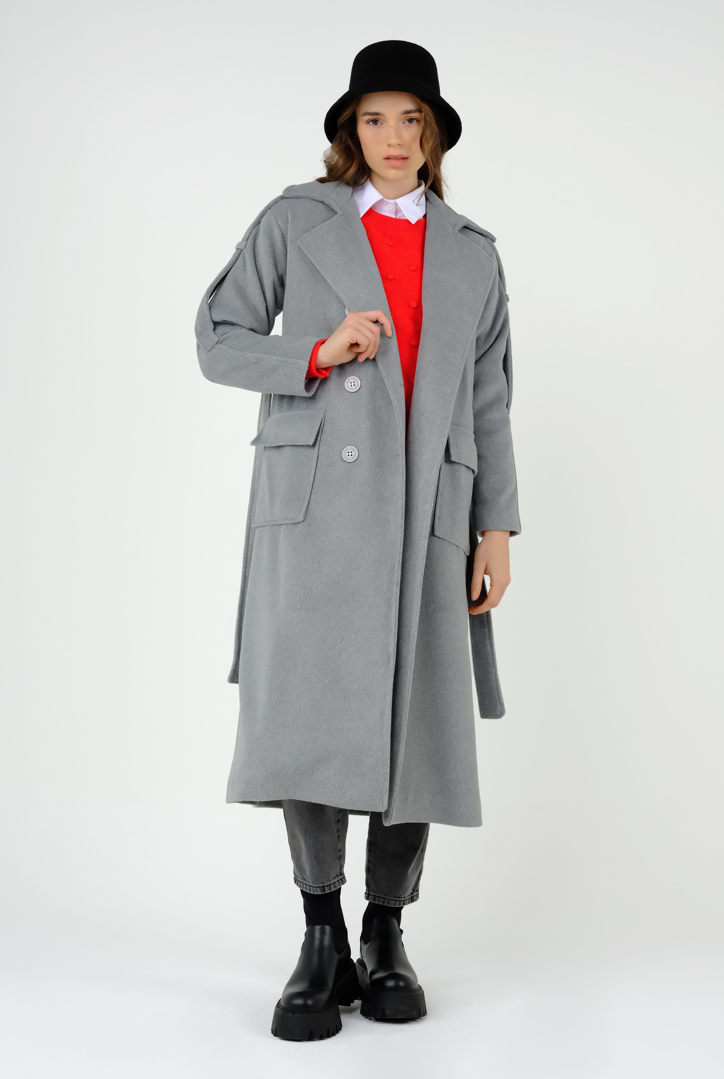 Fleece Coat With Epaulet Gray 