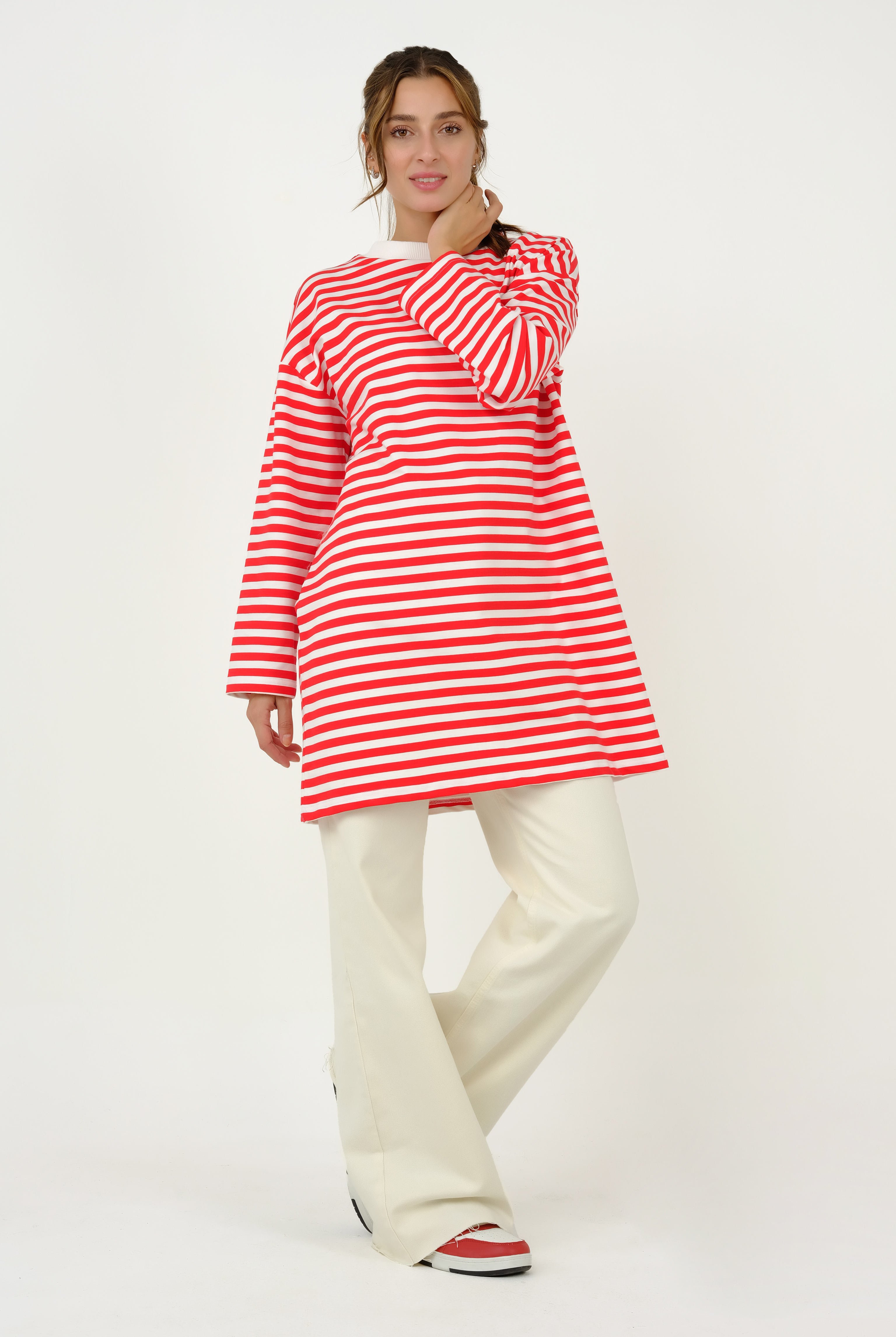 Striped Sweat Long Red