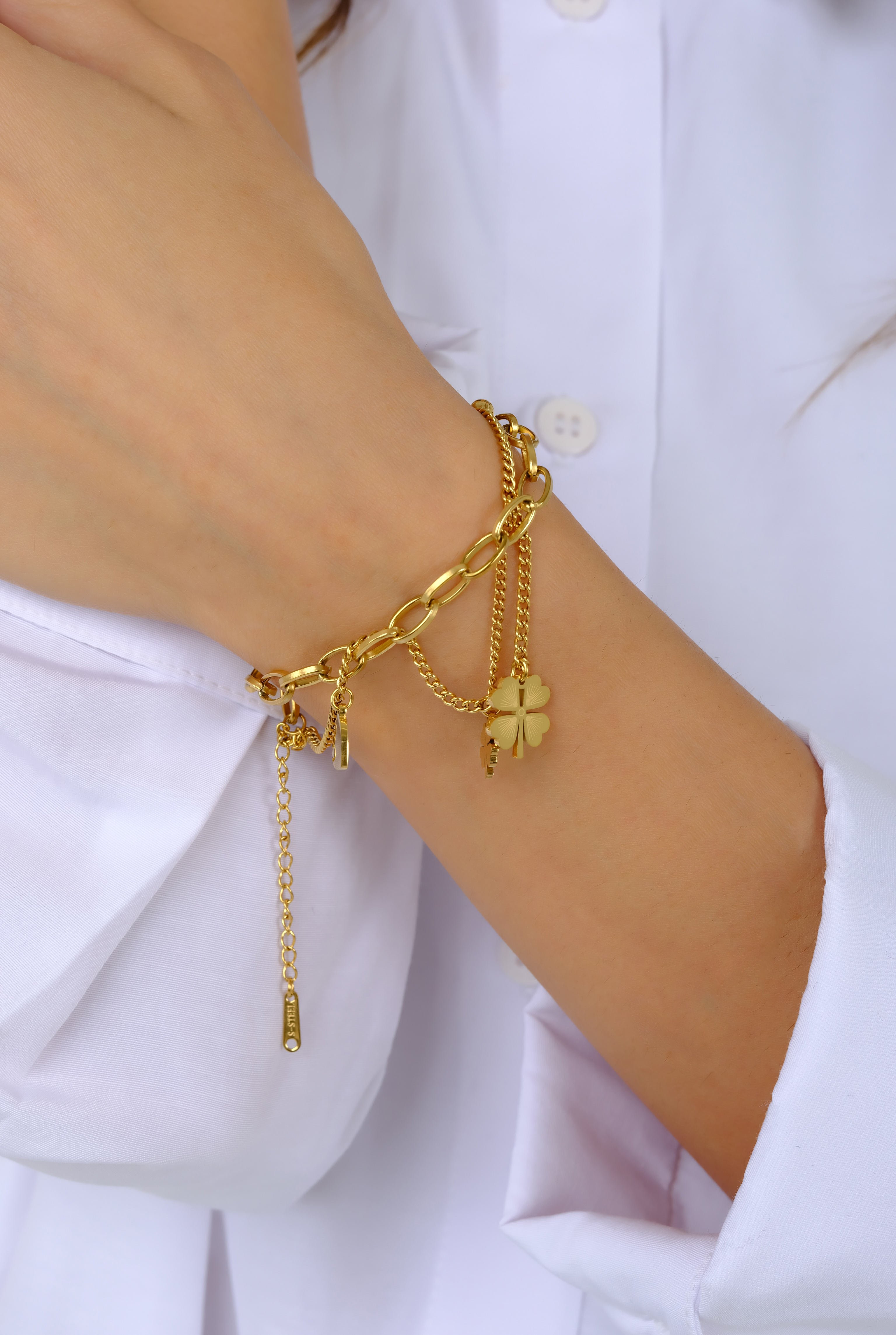 Gold Bracelet With Mini Clover Figure
