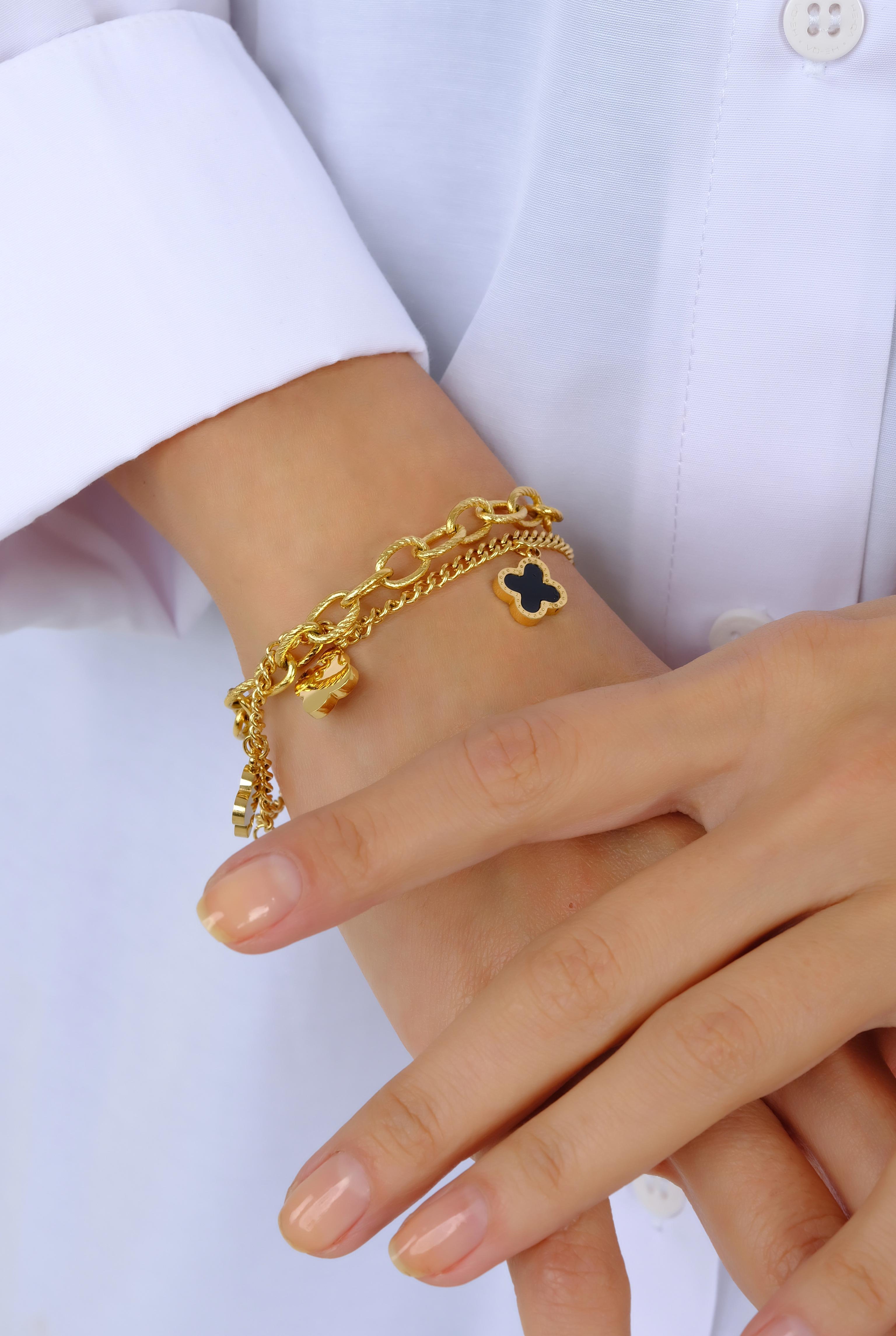 Gold Bracelet With Black Clover