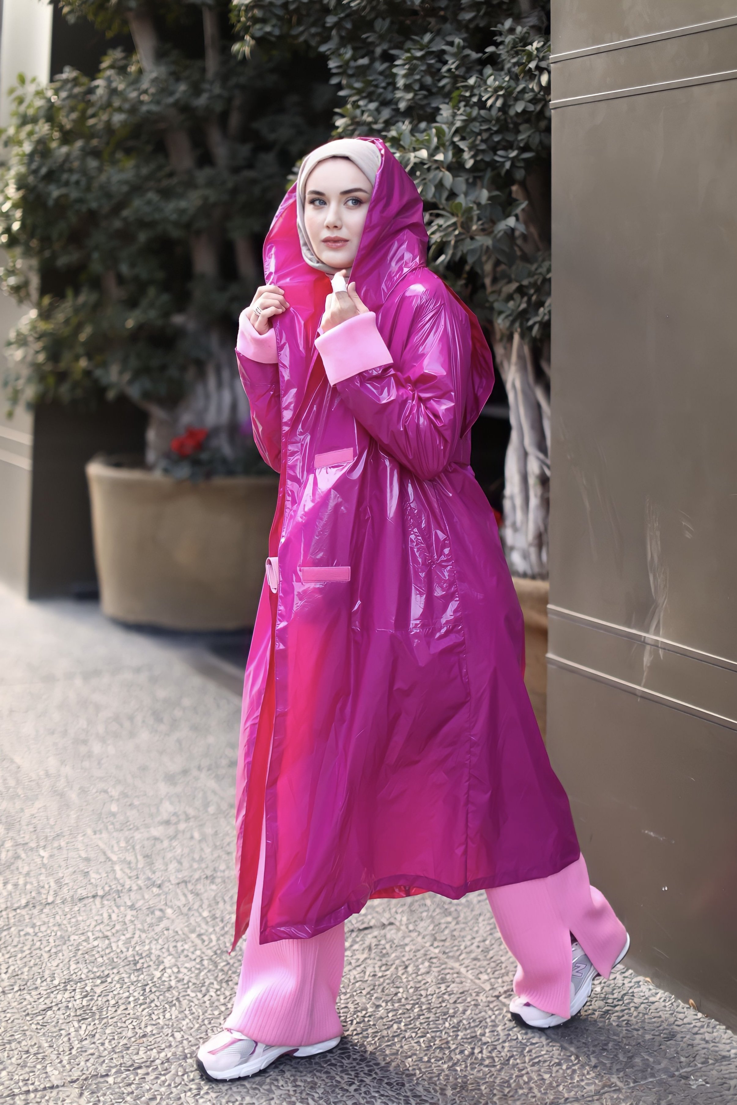 Hooded Raincoat Fuchsia