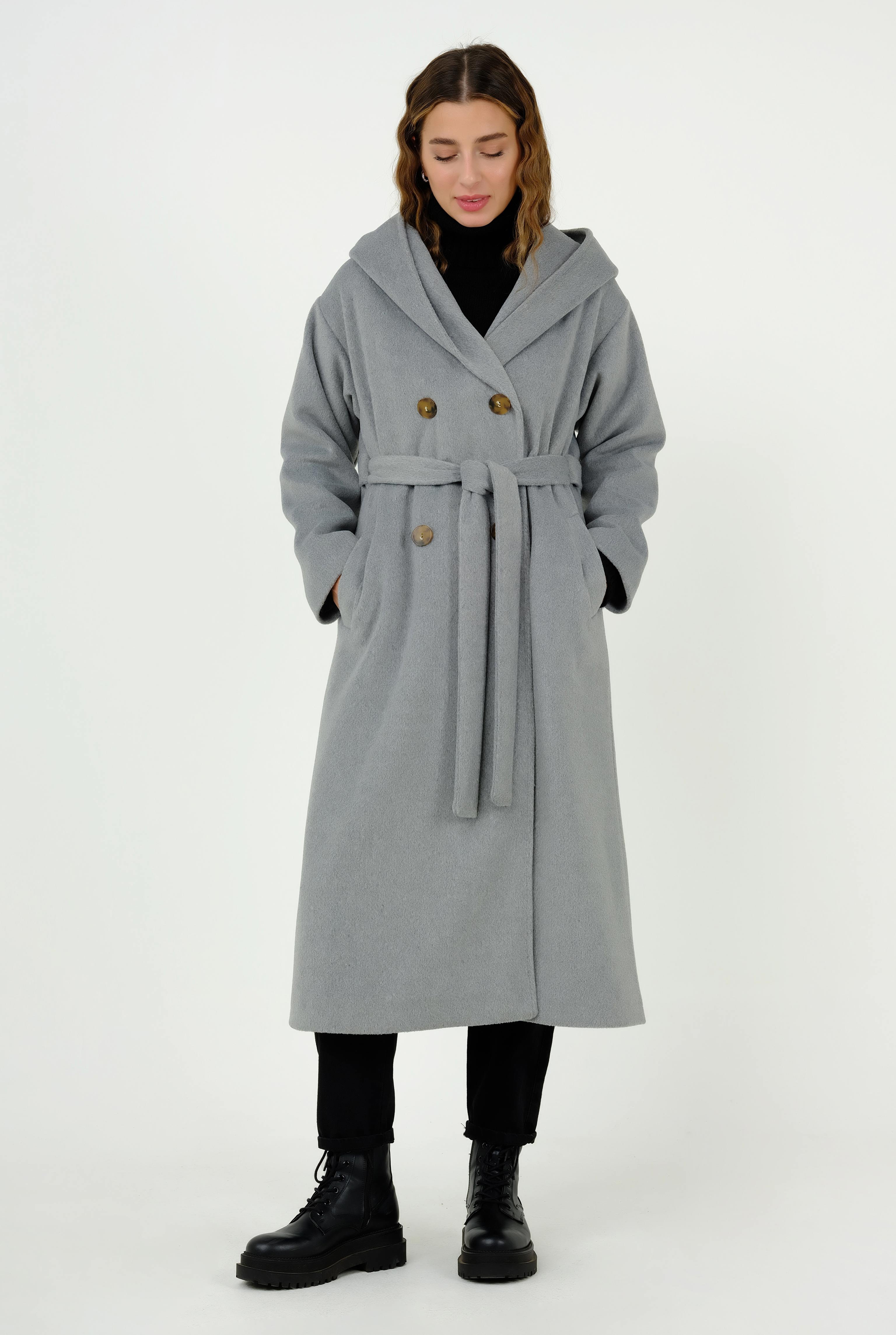 Hooded Fleece Coat Gray 