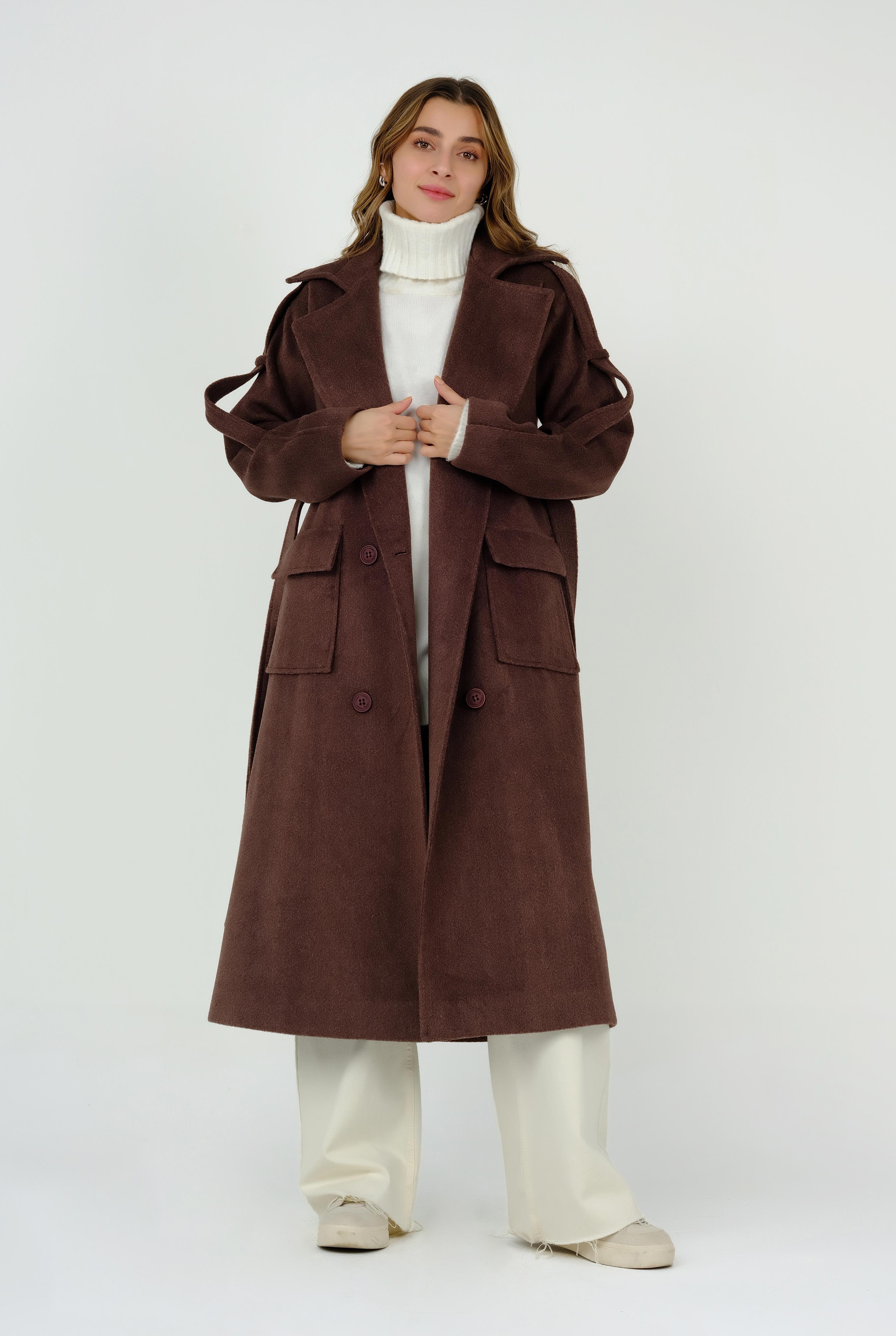 Fleece Coat With Epaulet Brown 