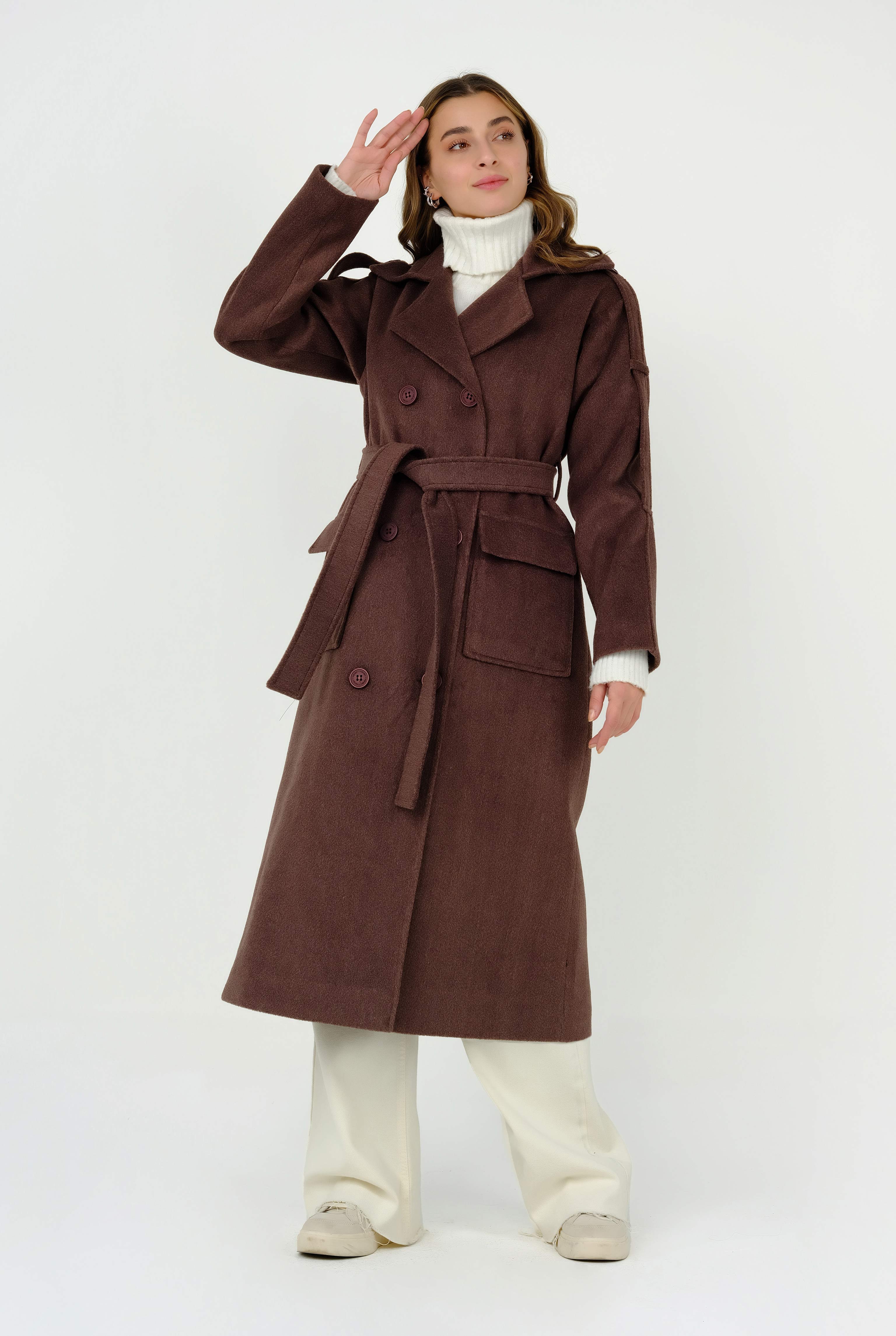 Fleece Coat With Epaulet Brown 