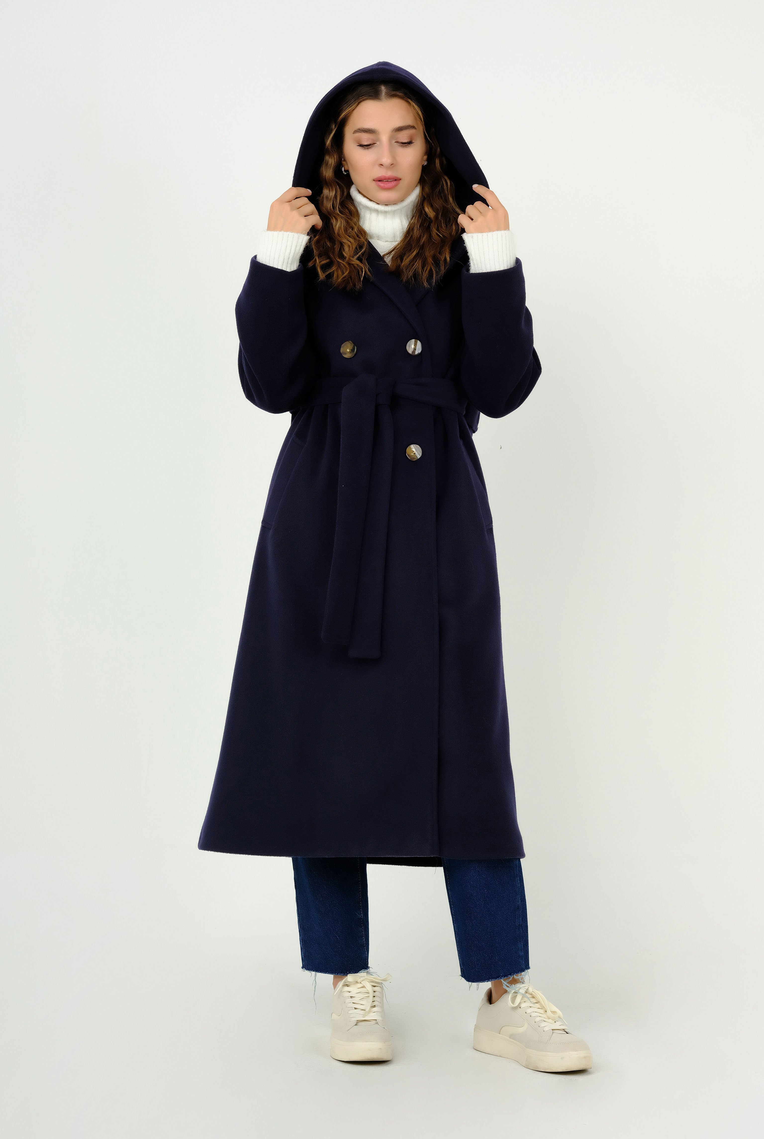 Hooded Fleece Coat Navy Blue 