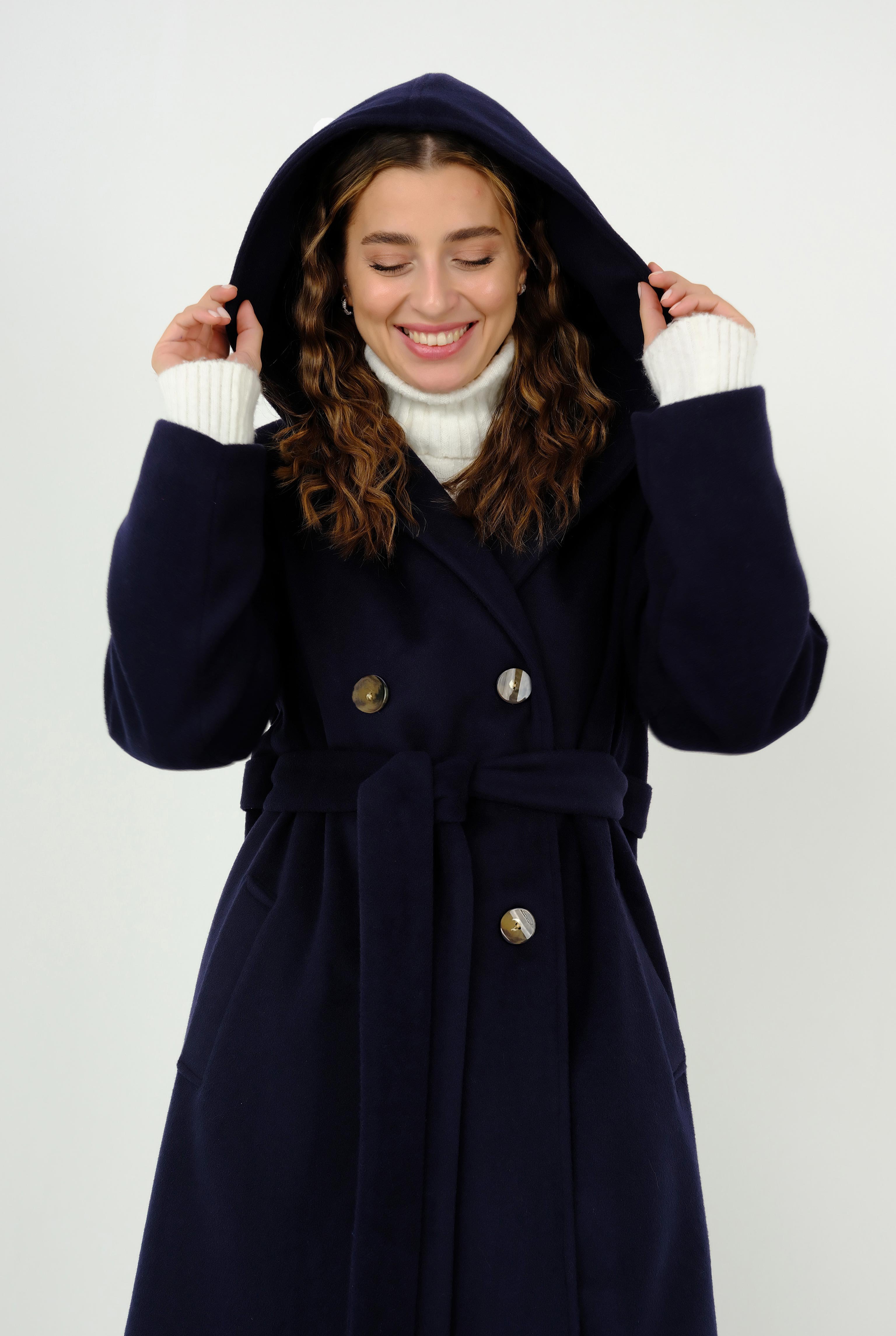 Hooded Fleece Coat Navy Blue 