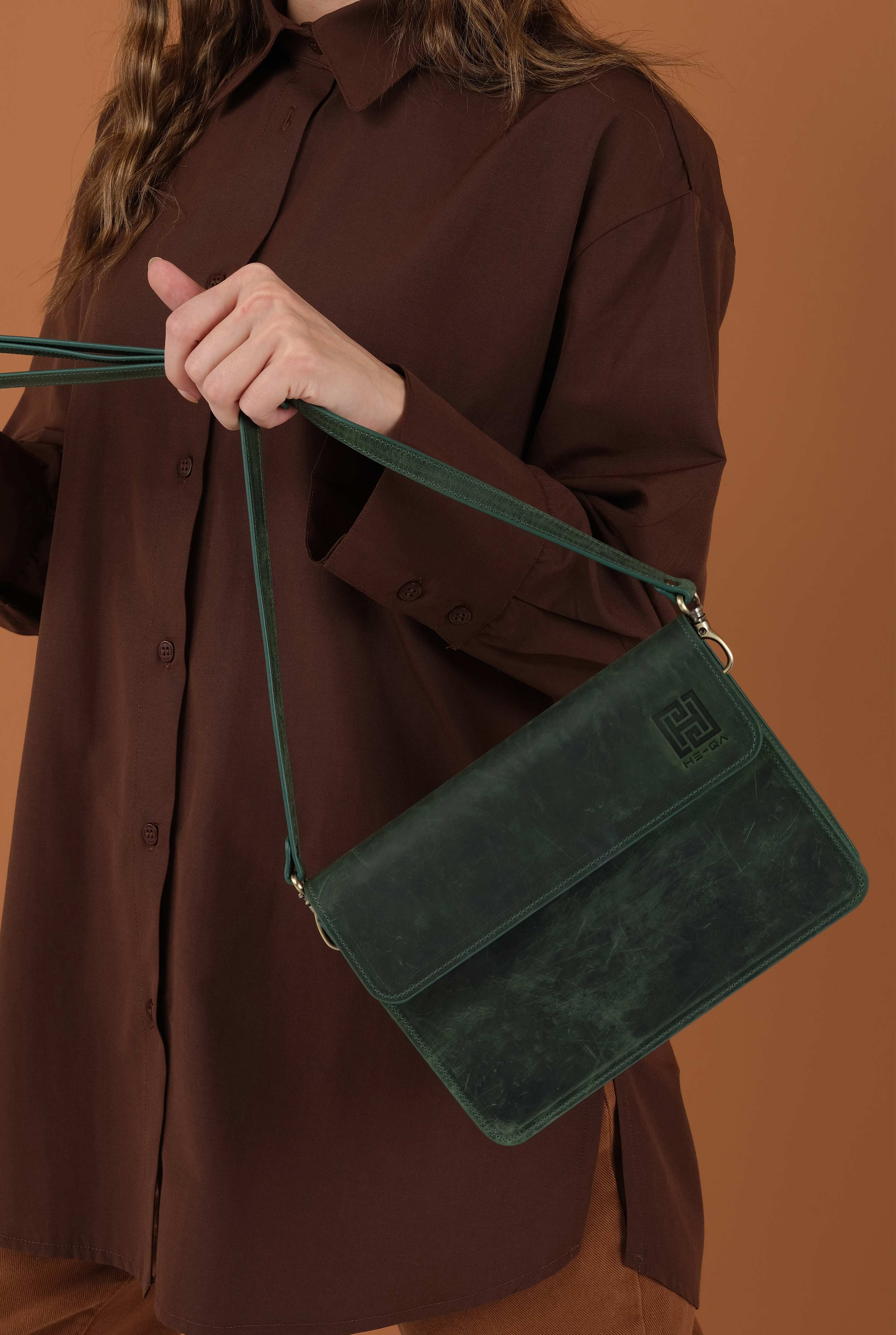 Covered Leather Bag Green 