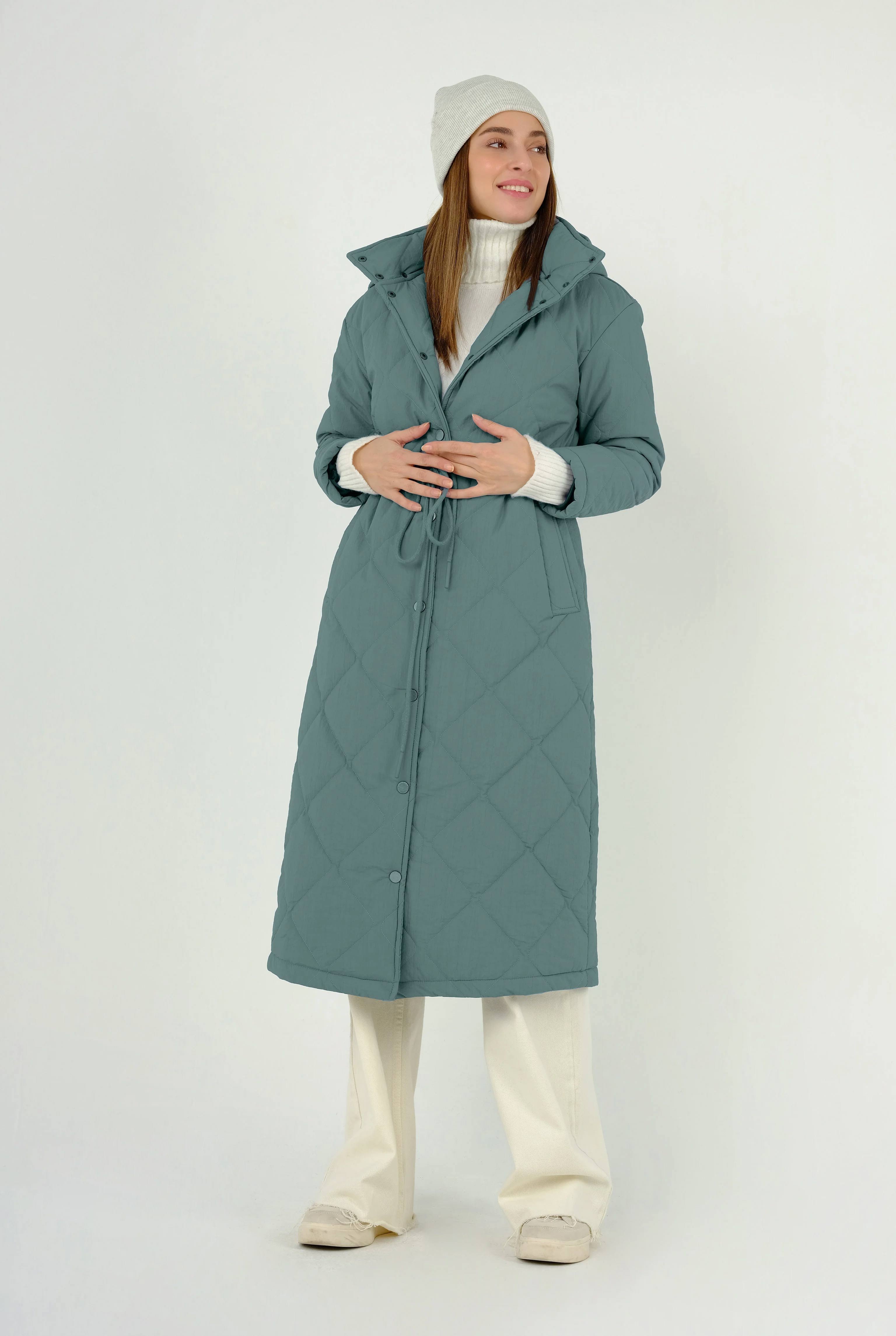 Puffer Jacket With Gathered Waist Ocean