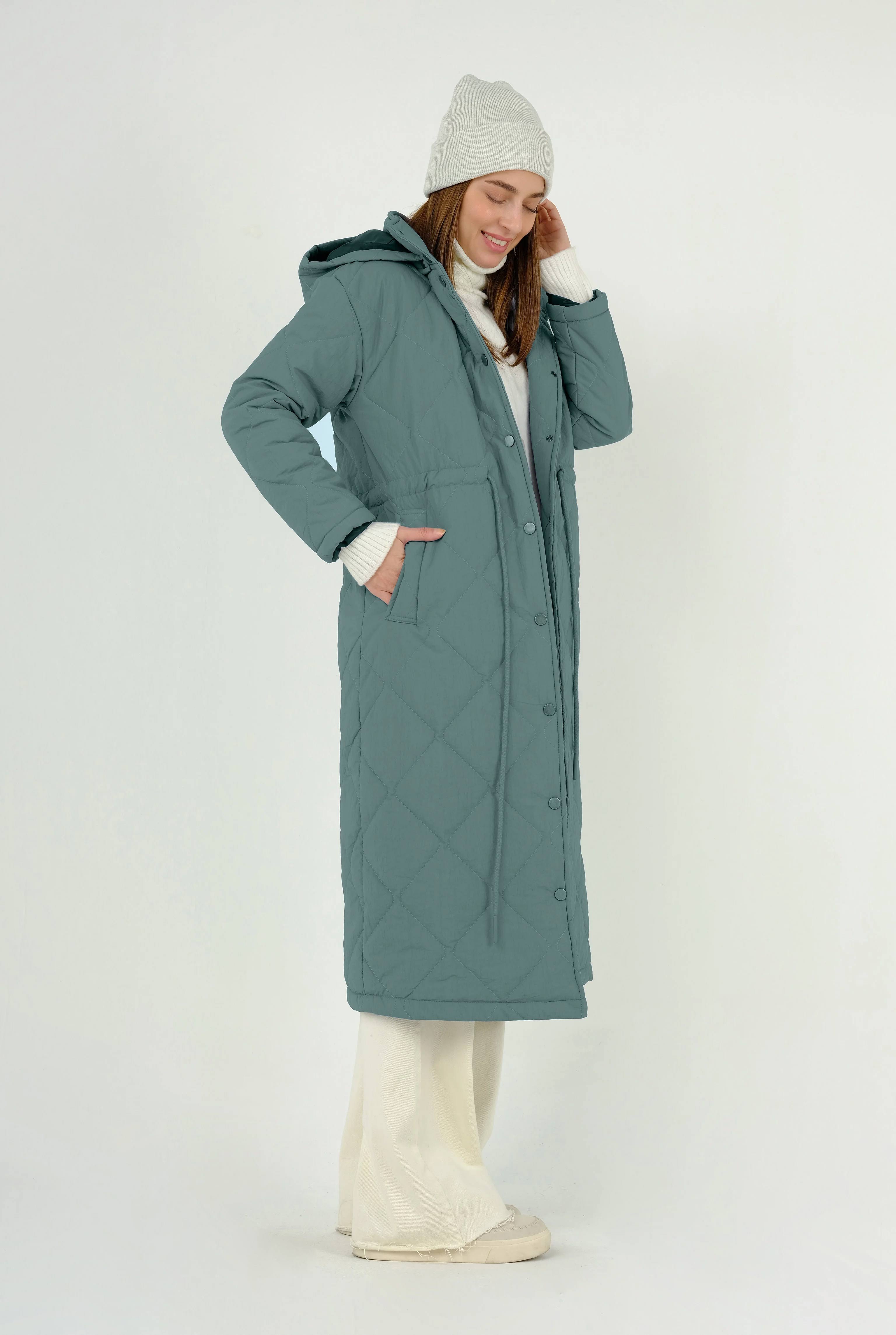 Puffer Jacket With Gathered Waist Ocean
