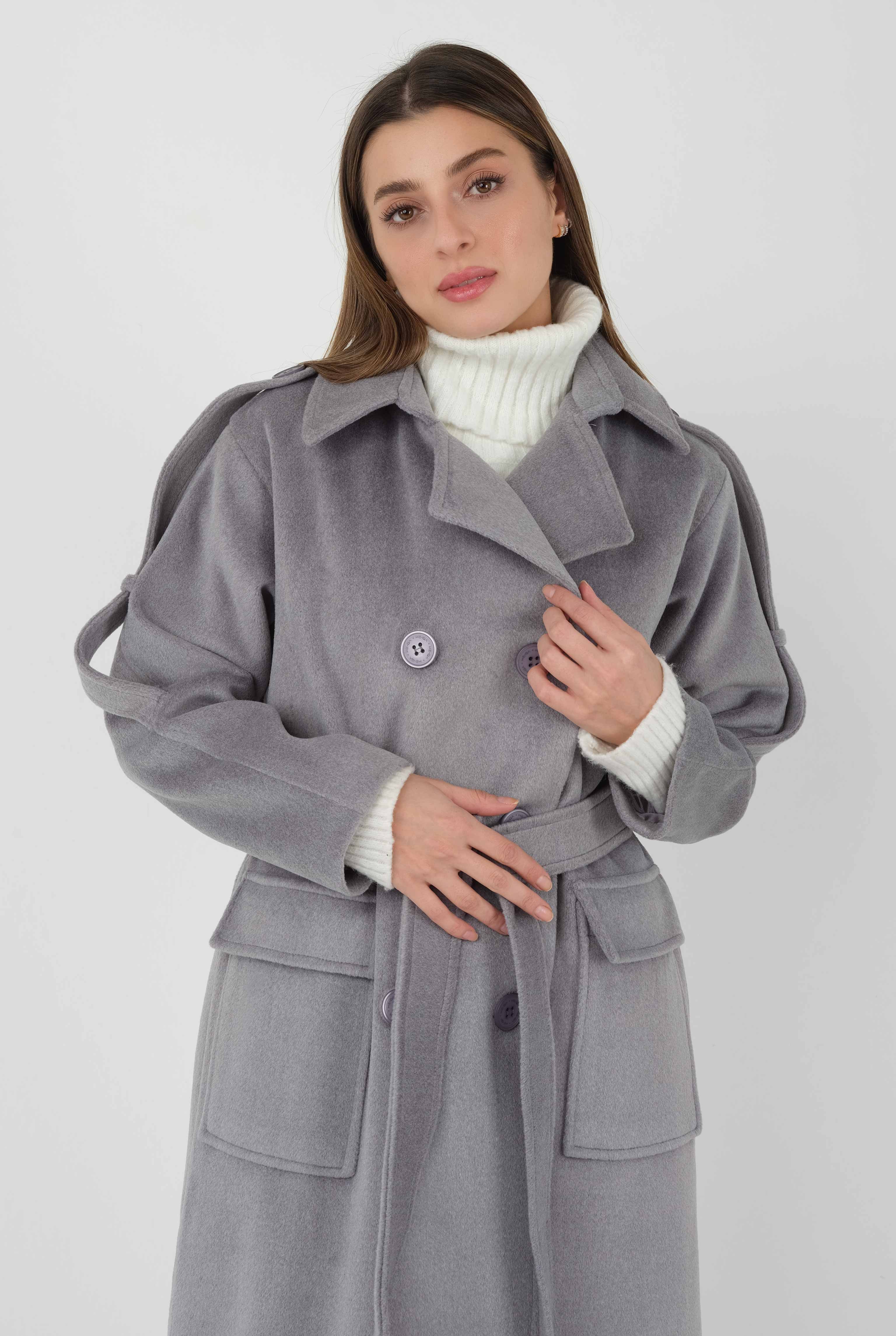 Fleece Coat With Epaulet Fume