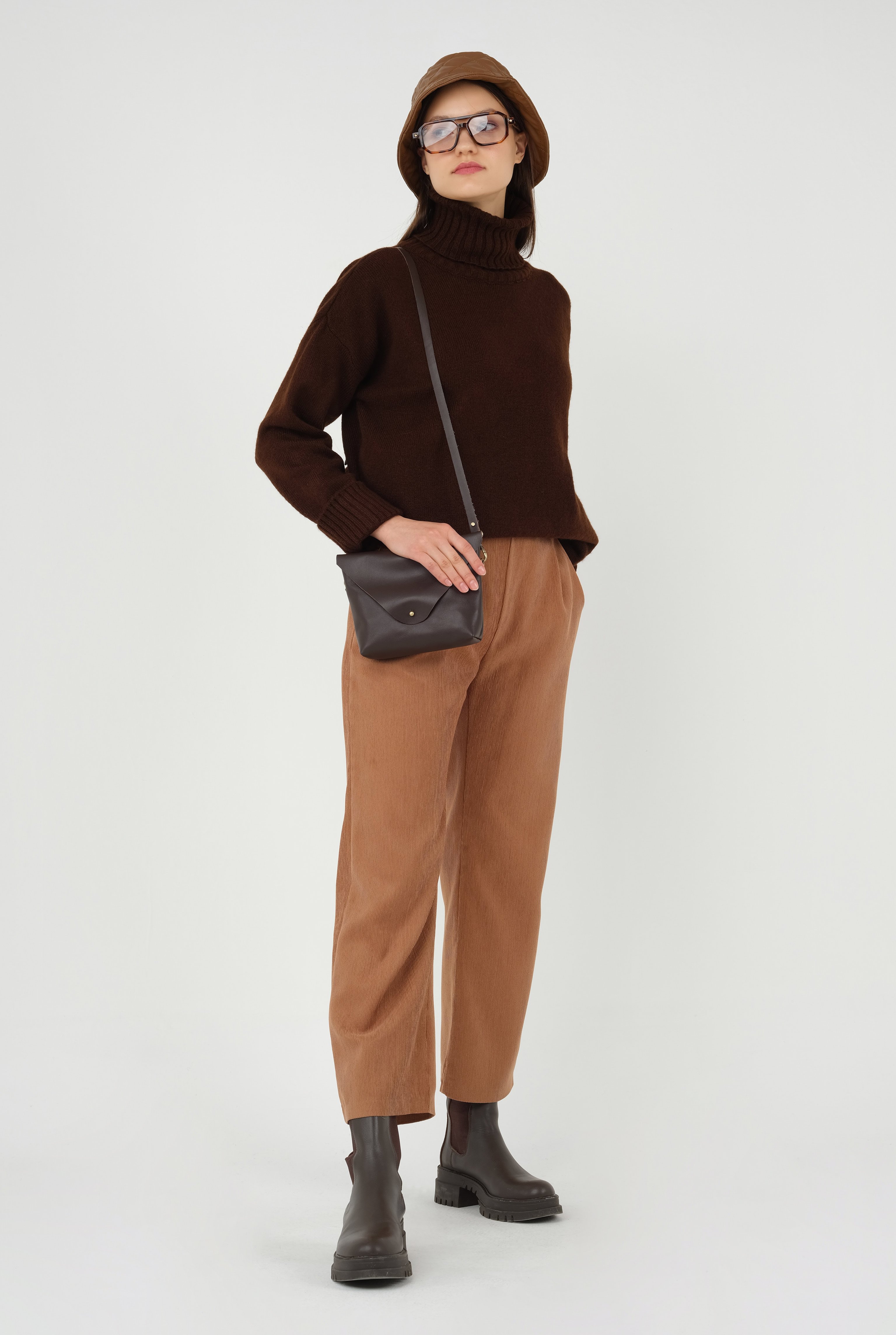 Wide Leg Chenille Trousers Mummy Brown 