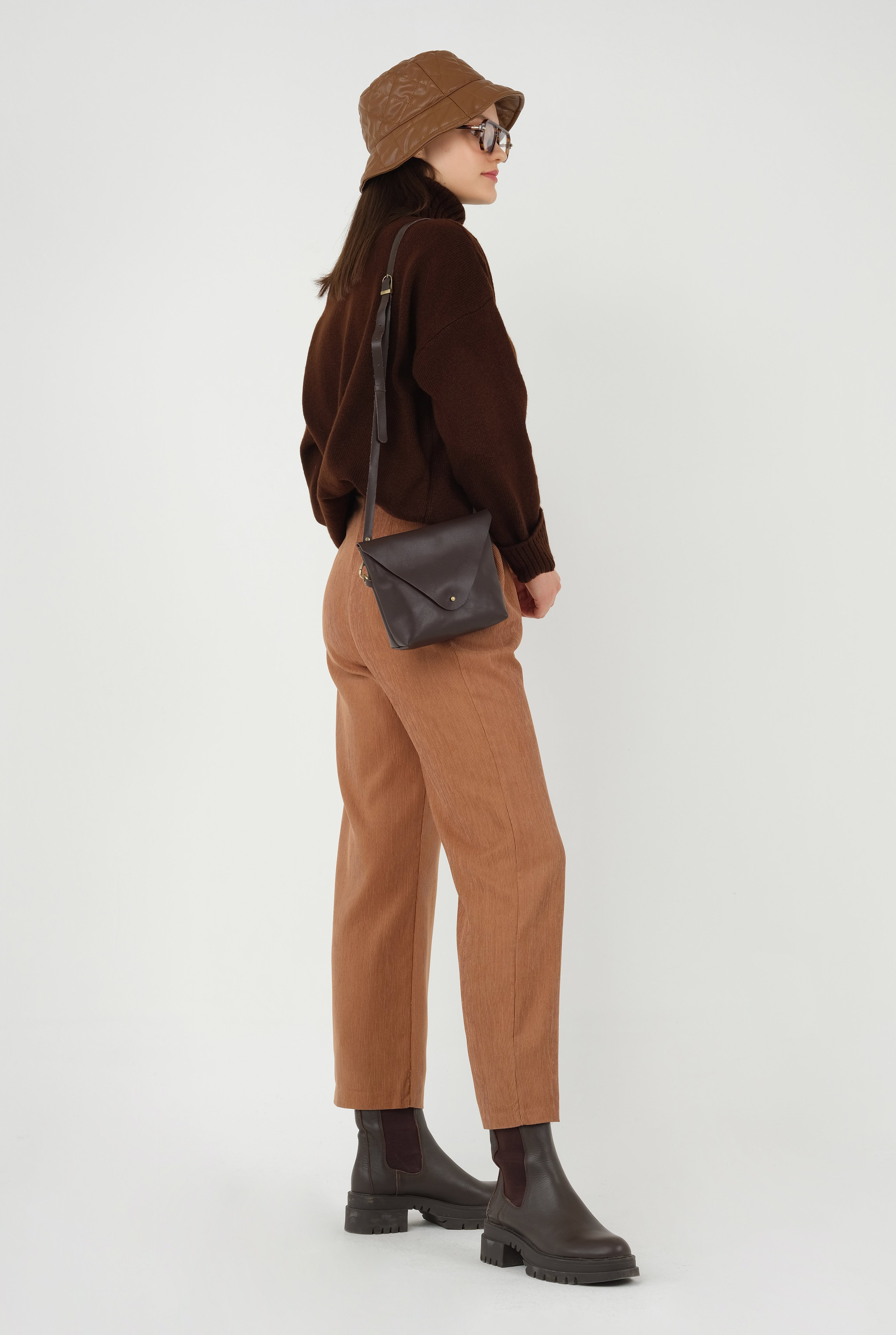 Wide Leg Chenille Trousers Mummy Brown 