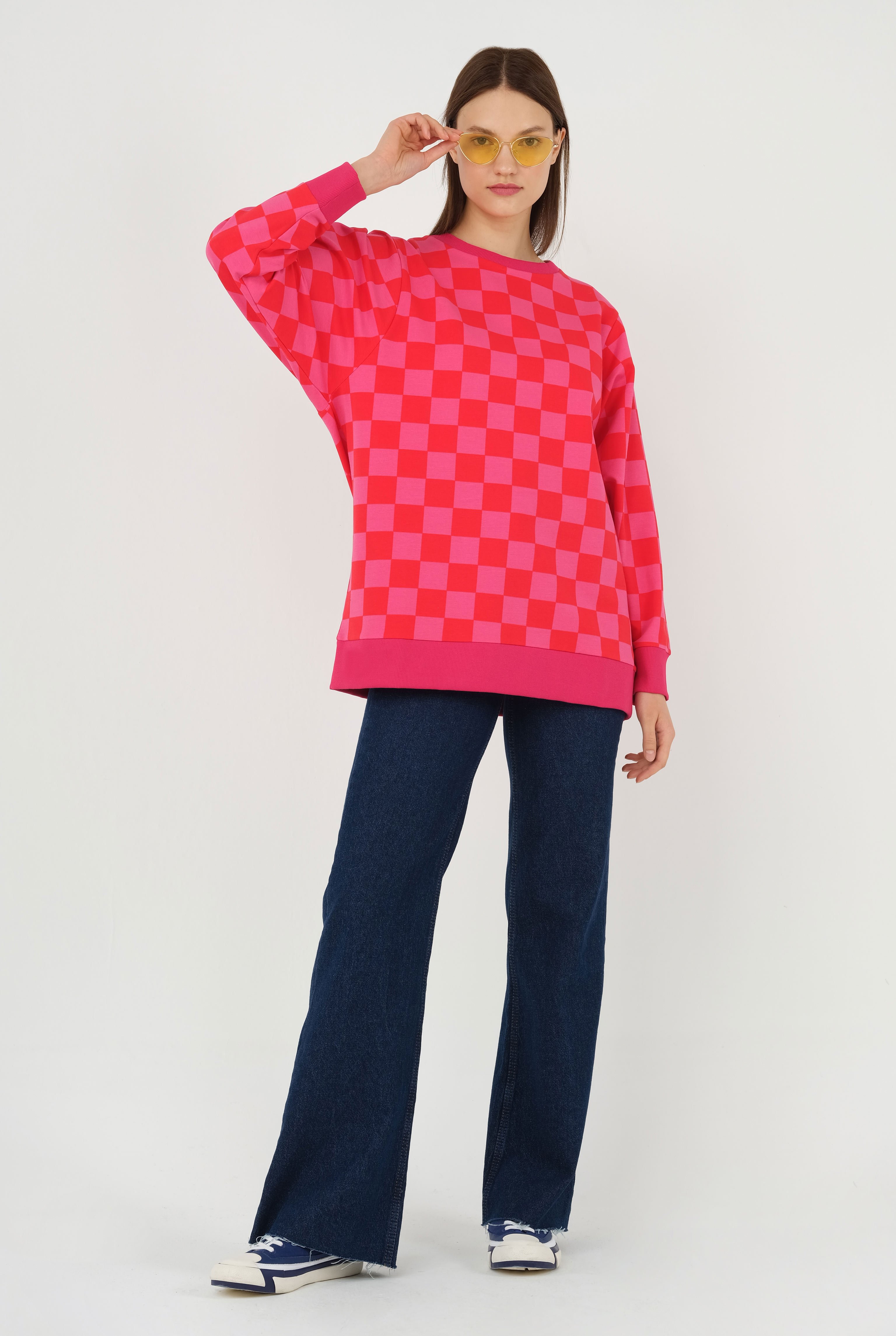 Batwing Sleeve Sweat Pink-Red