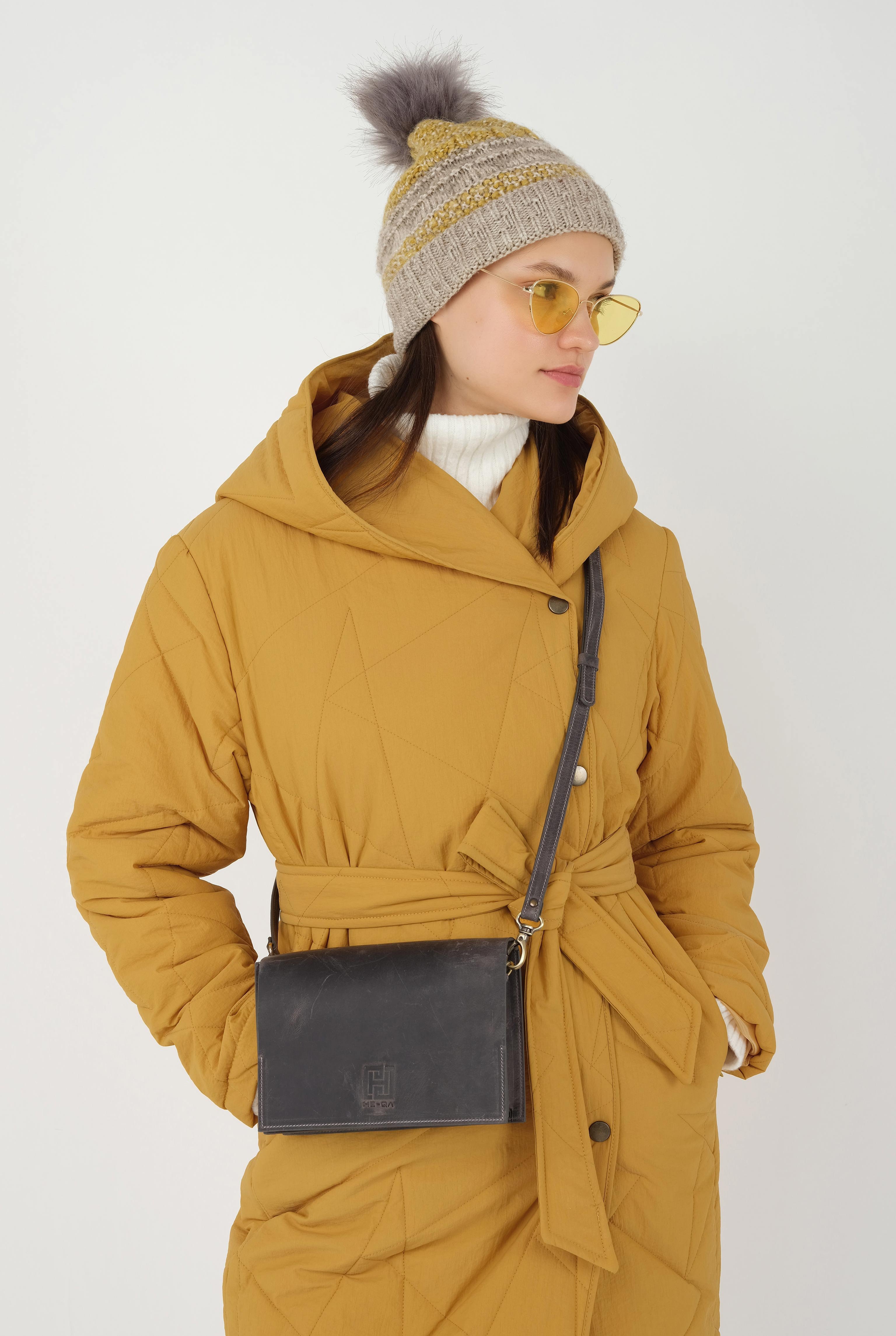 Asymmetric Patterned Quilted Coat Mustard 