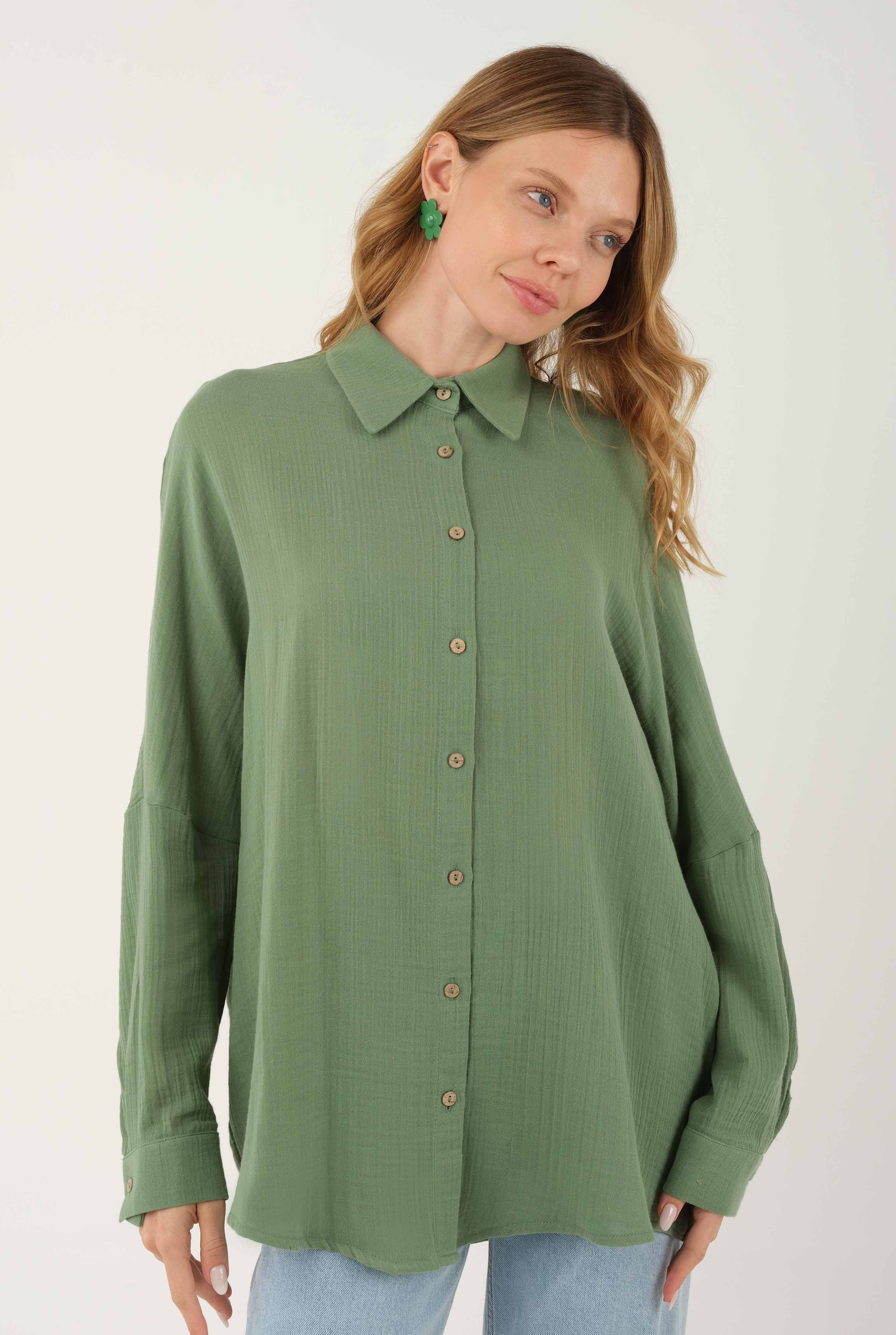 Oversize Muslin Green Shirt 
