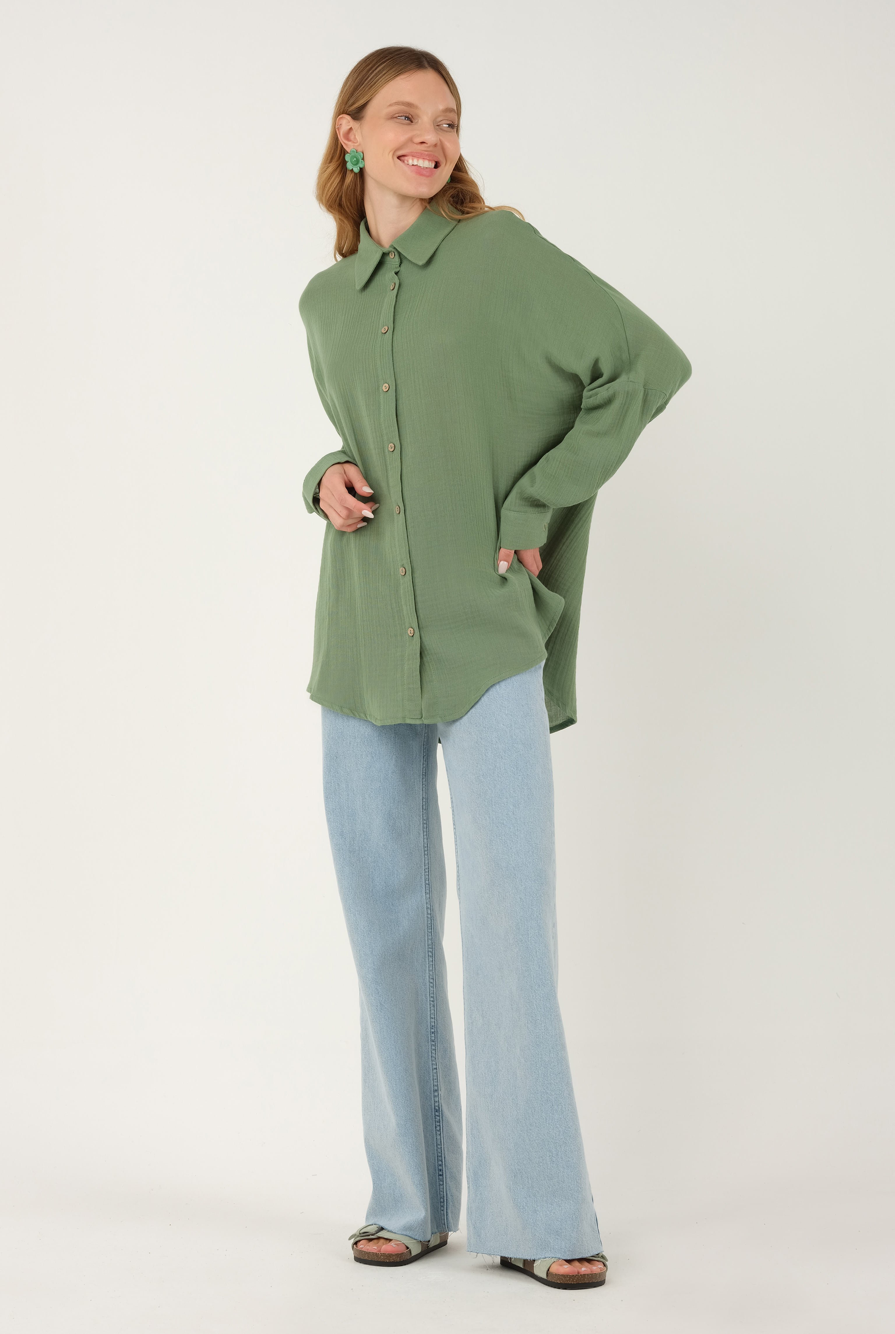 Oversize Muslin Shirt Green 