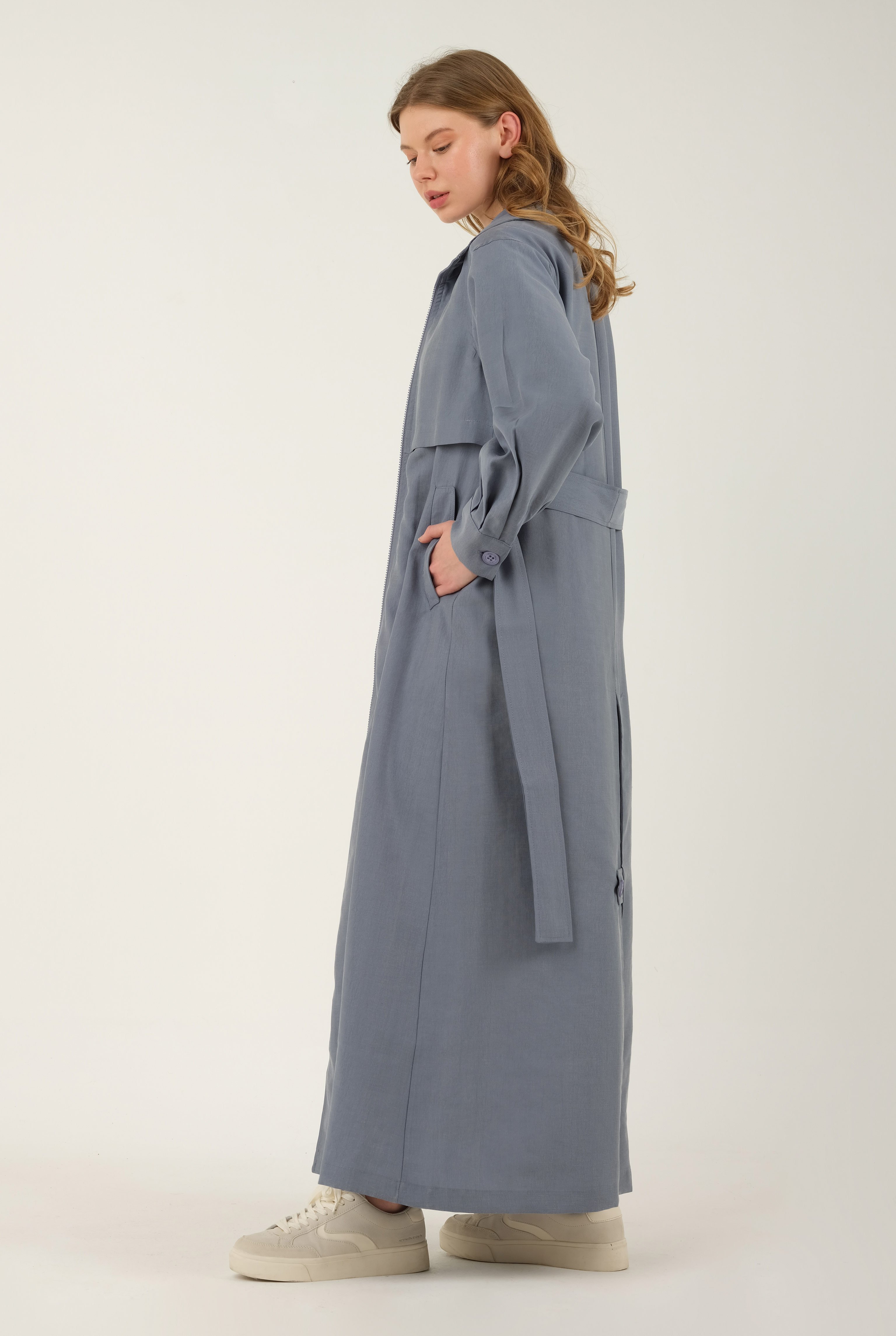 Trench Coat With Apron Jean Blue 